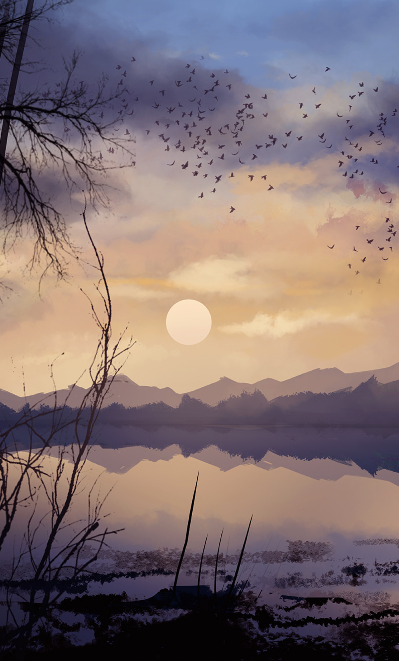 Digital Painting Lake Landscape Nature iPhone HD 4k Wallpaper, Image, Background, Photo and Picture