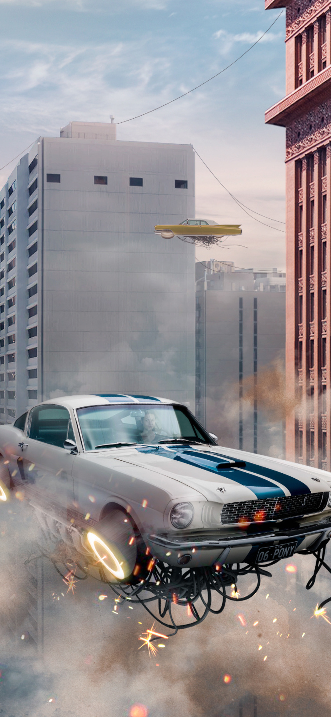 Retro Futuristic Cars Flying In The City iPhone XS, iPhone 10, iPhone X HD 4k Wallpaper, Image, Background, Photo and Picture
