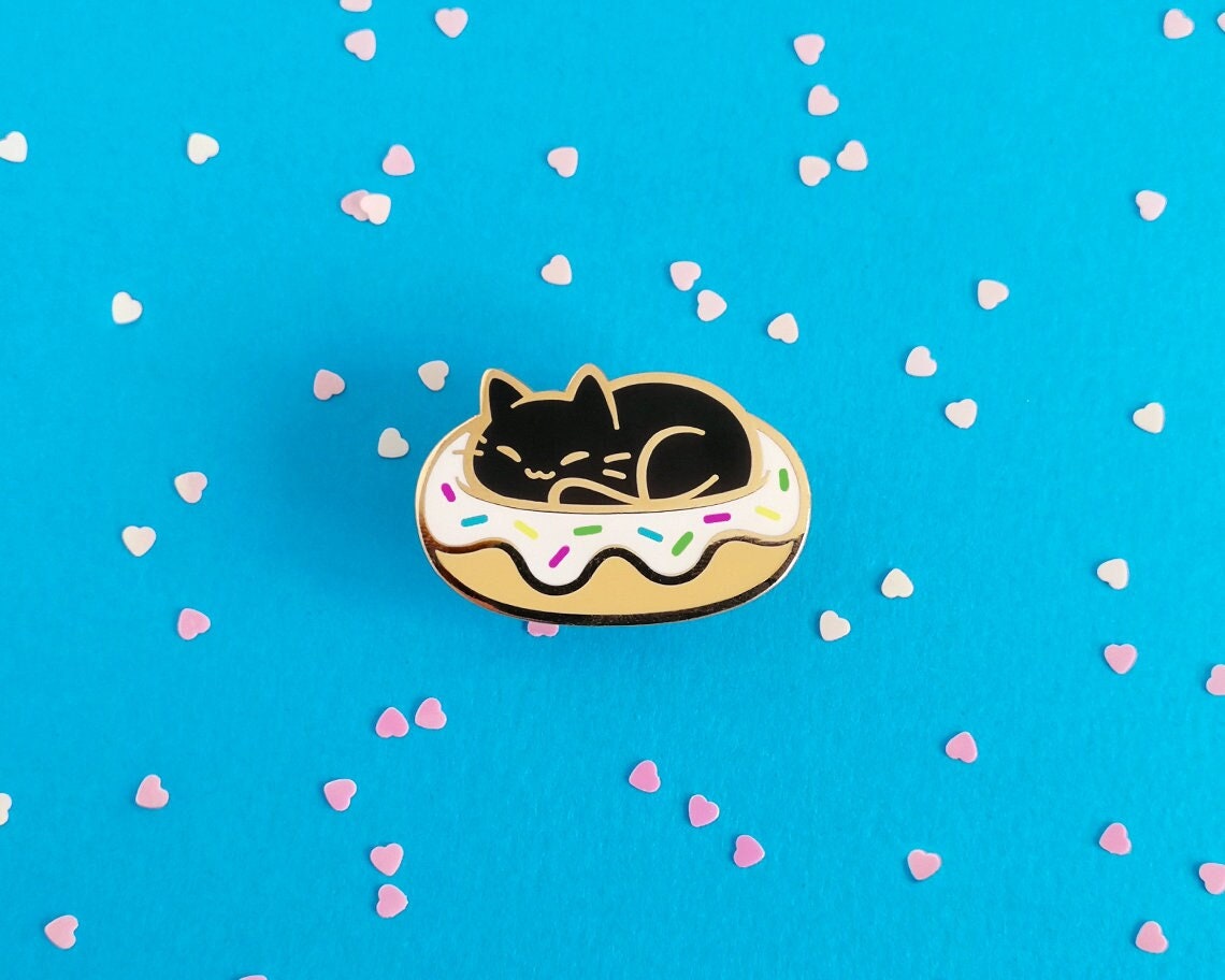 Black Cat Donut Hard Enamel Pin