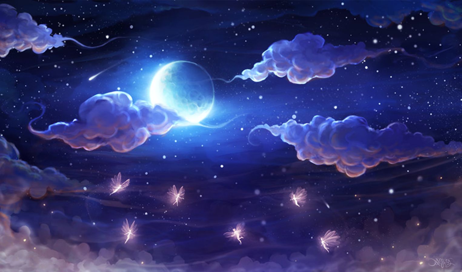 HD desktop wallpaper: Fantasy, Sky, Night, Moon, Cloud, Fairy download free picture