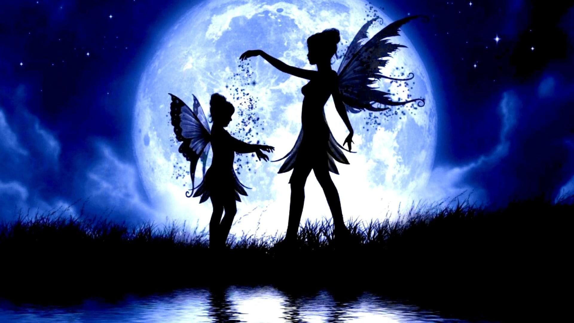fairy #tail #moon full moon #fairytale #wings #art #night P #wallpaper #hdwallpaper #desktop. Fairy wallpaper, Sisters art, Photohop overlays