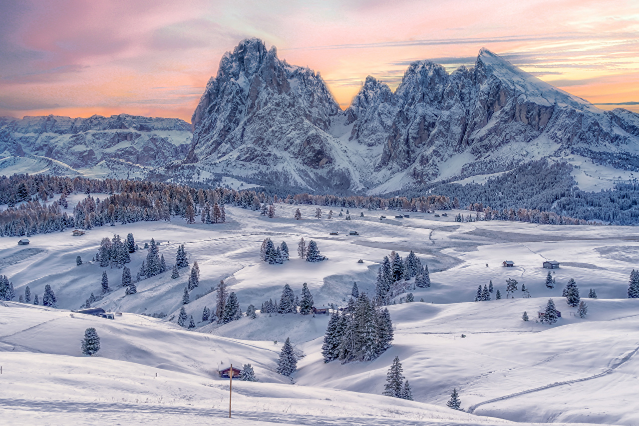Photos Alps Italy Trentino Alto Adige Nature Winter Mountain Snow
