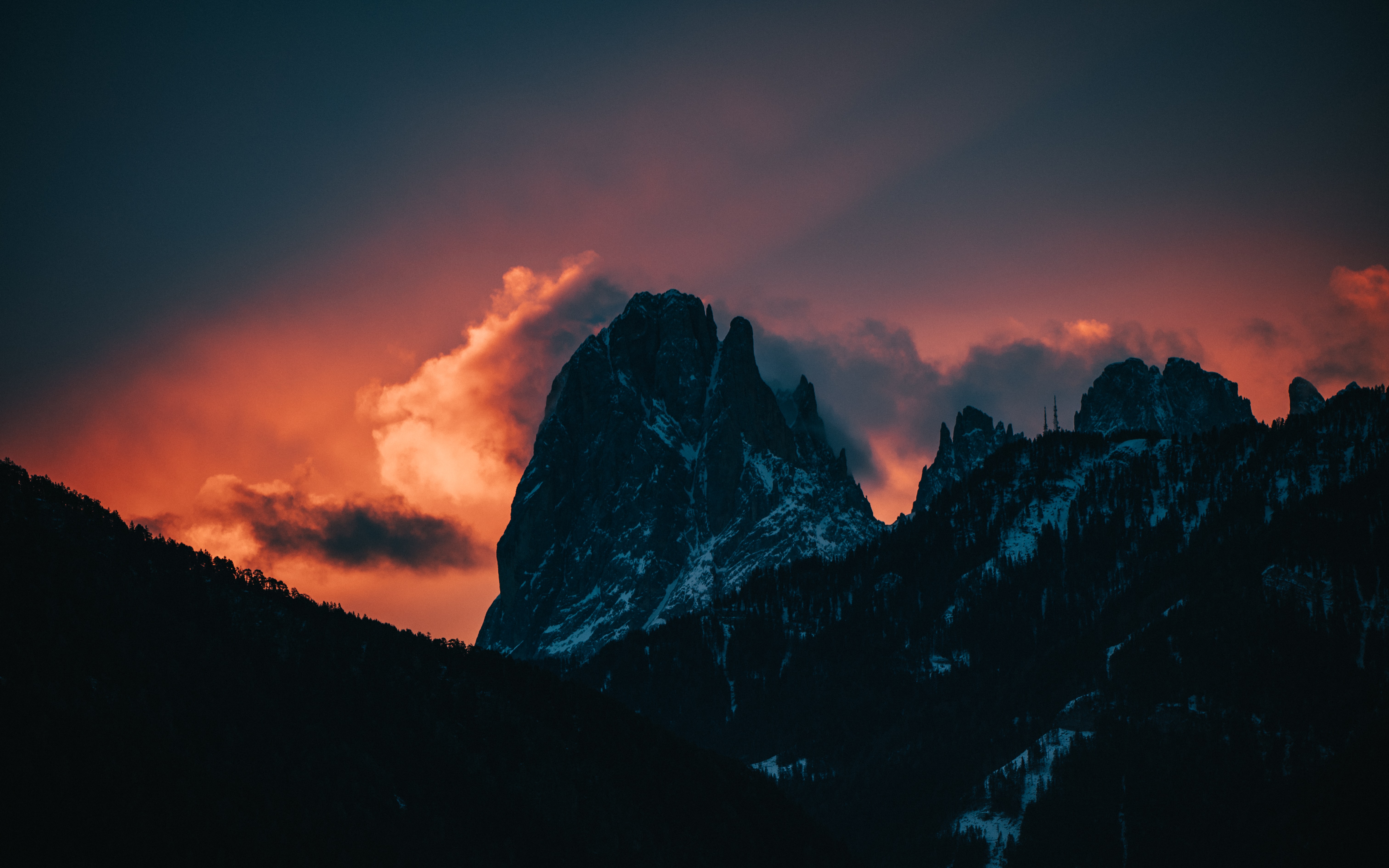 Wallpaper, peak, sunset, Dolomites mountains, nature, Trentino Italy, sky, clouds 6048x3780