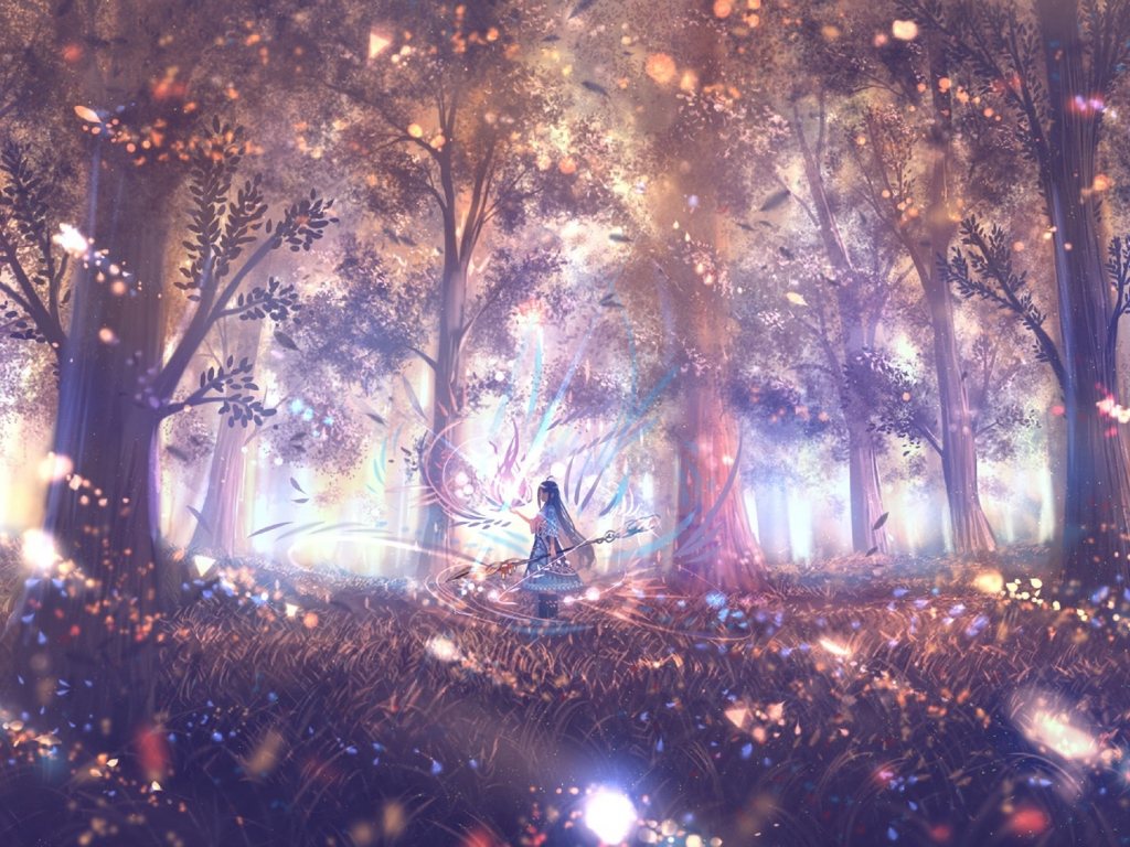 Wallpaper forest, anime girl, outdoor desktop wallpaper, HD image, picture, background, fbca5d