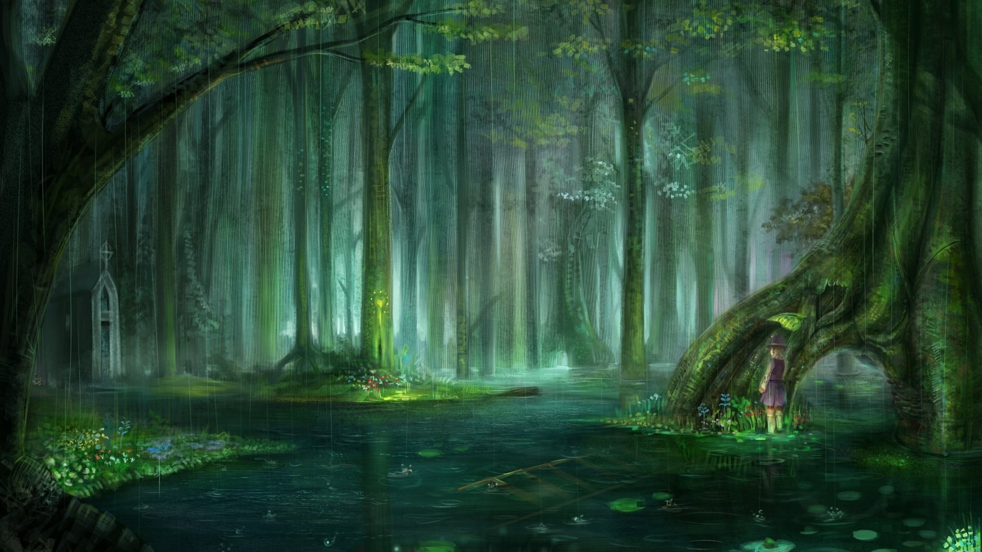 Anime girl forest wallpaper