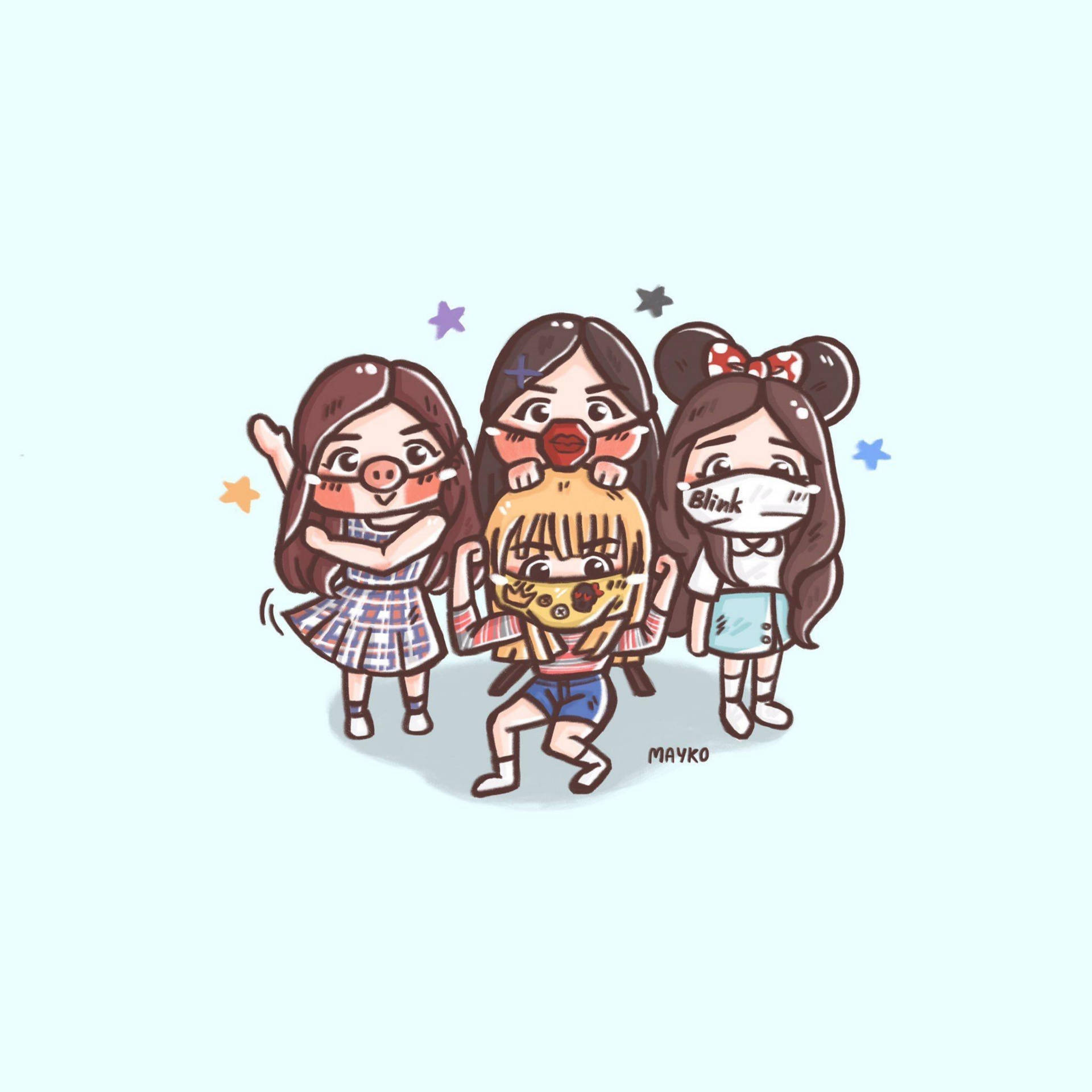 Download Blackpink Cartoon Funny Face Mask Wallpaper