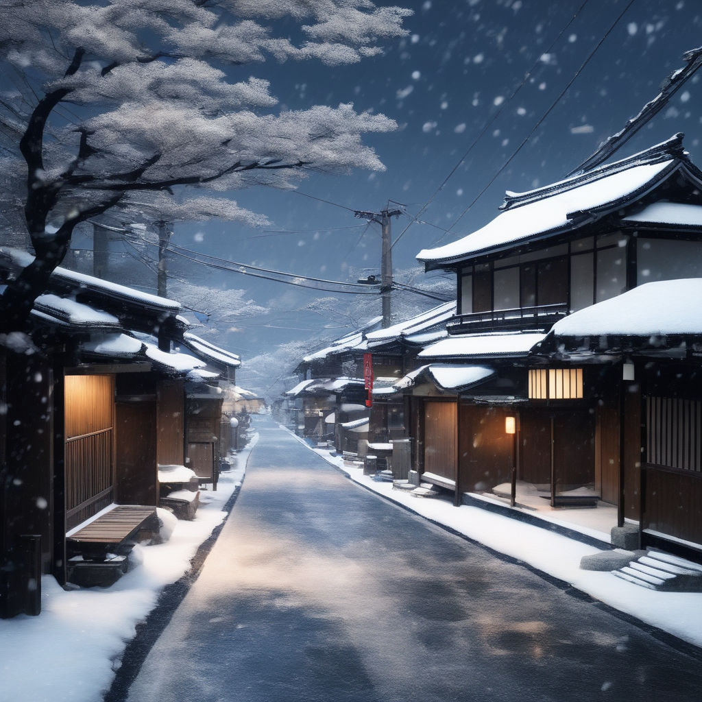 Snowy Japanese landscape in anime style