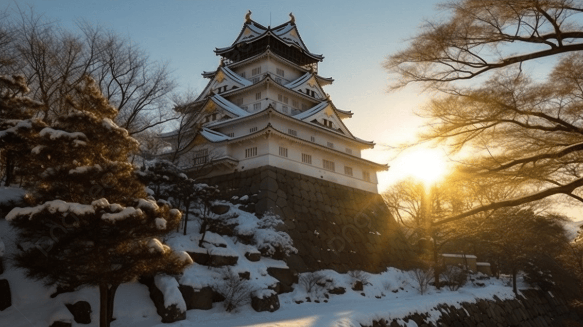 Japanese Castle In Winter In Japan Background, A Snow Castle Illuminated By The Morning Sun, Nagoya Castle, Nagoya City Background Image And Wallpaper for Free Download