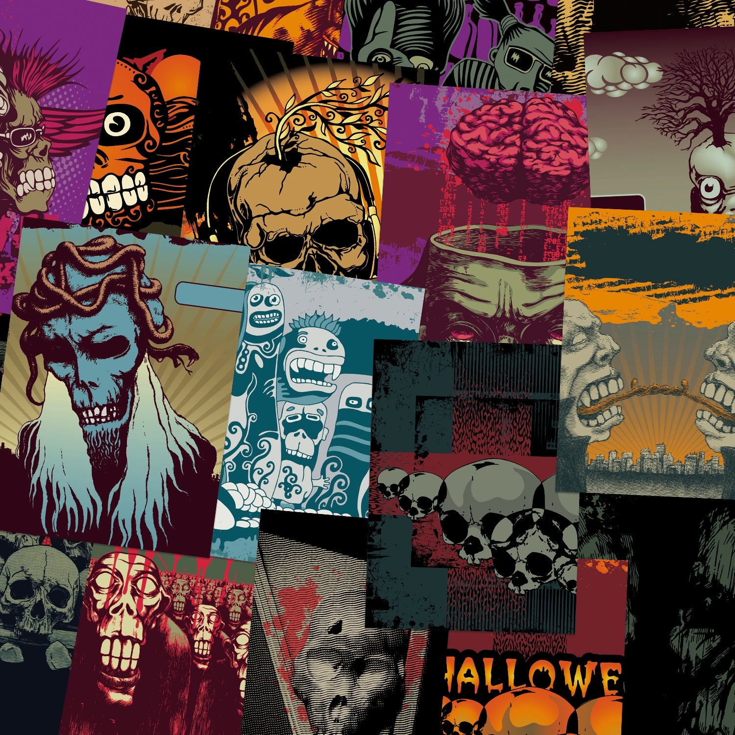 Dark Skulls Halloween Scrapbook Paper Sheets of Macabre Designs