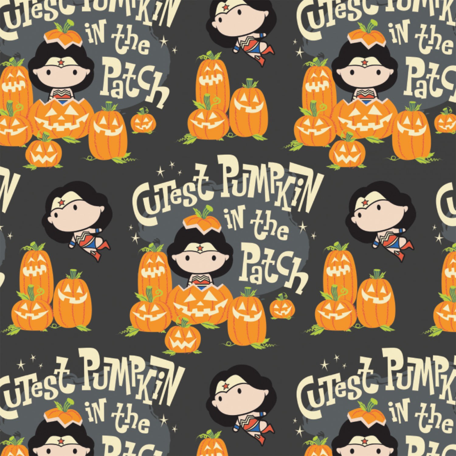 DC Comics Character Halloween Wonder Woman Kawaii Cutest Pumpkin in The Patch Gray 100% Cotton Sold