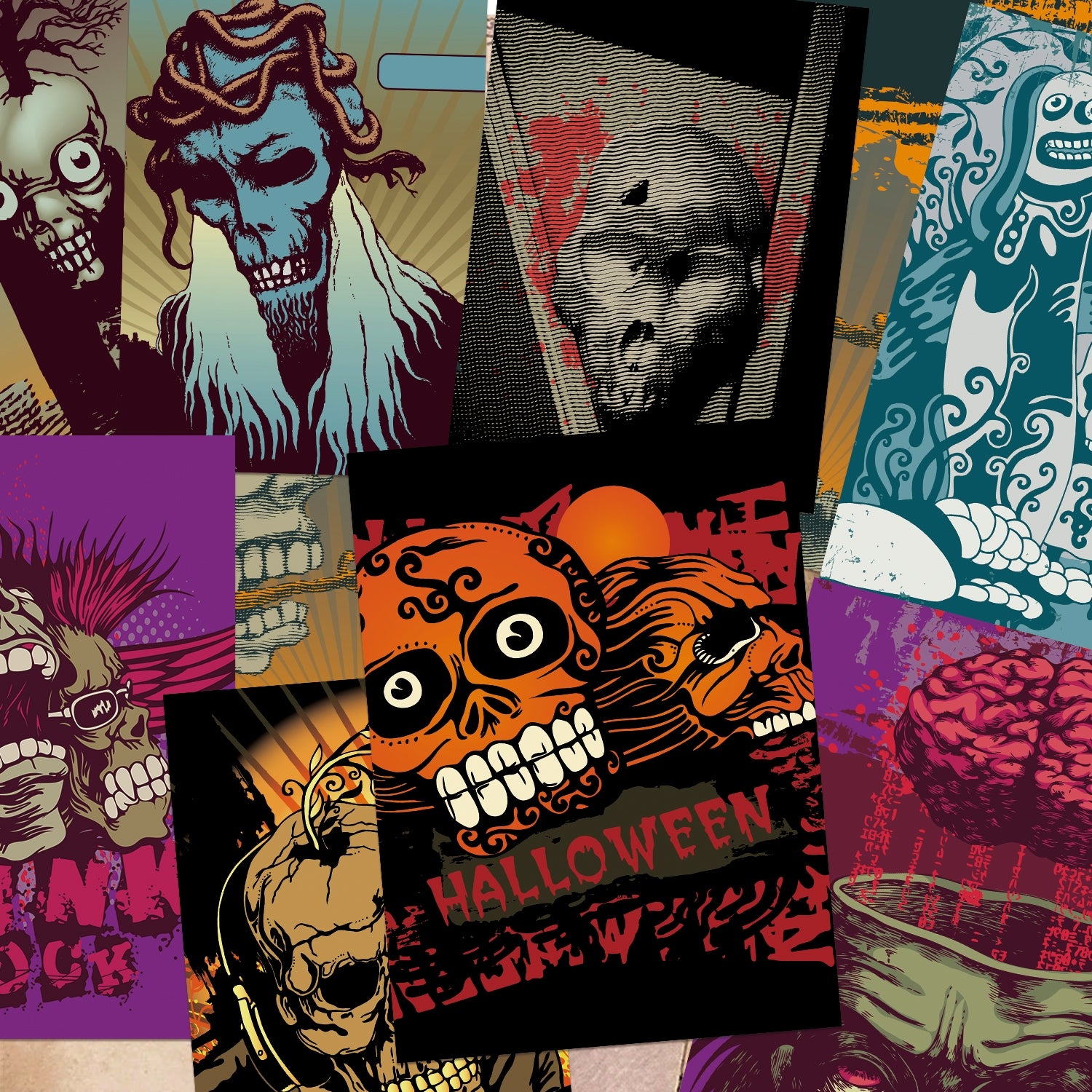 Dark Skulls Halloween Scrapbook Paper Sheets of Macabre Designs
