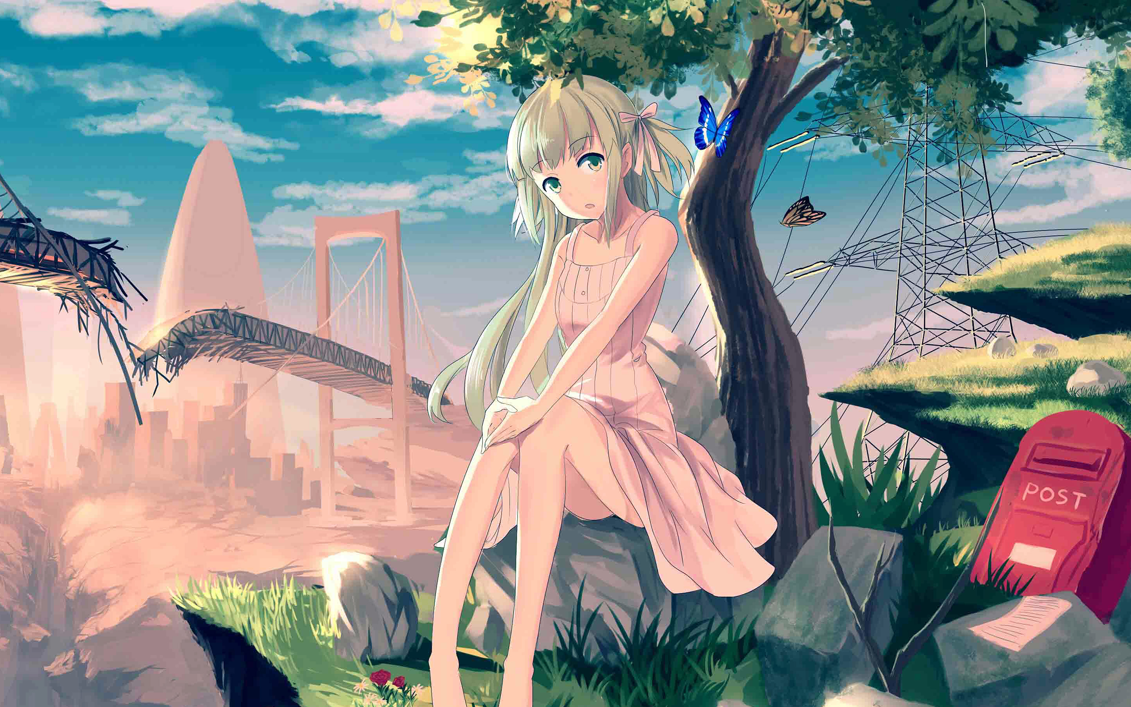 wallpaper for desktop, laptop. cute anime girl sunset illustration art