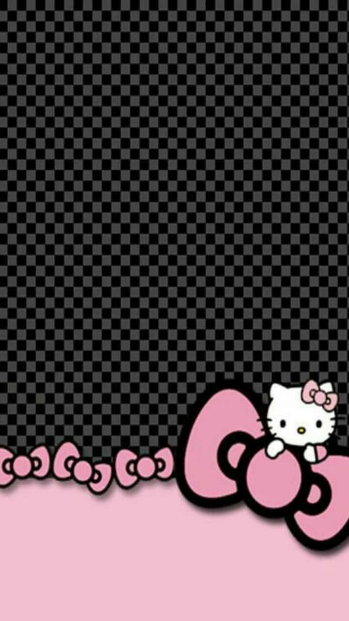 Download Black Grid Cute Pink Hello Kitty Wallpaper