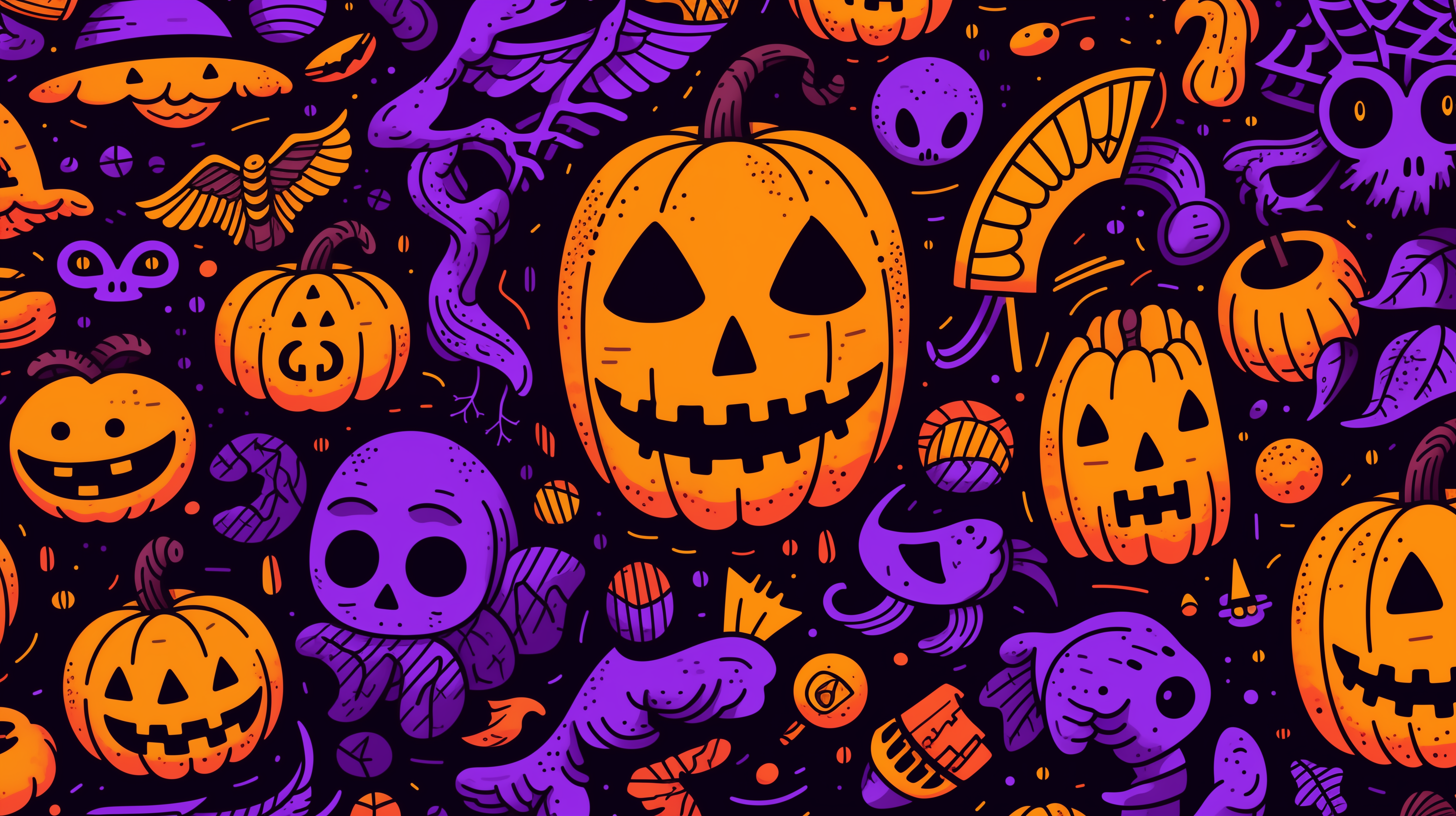 Violet and Orange Halloween Pattern Wallpaper