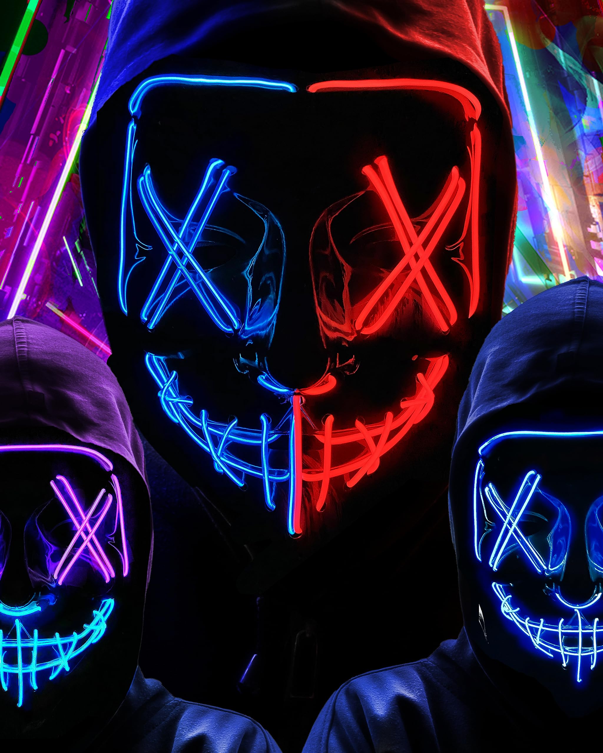 longpo Halloween Purge Mask for Adults Led Light Up Scary Mask Cosplay Costume for Halloween Party, Clothing, Shoes & Jewelry