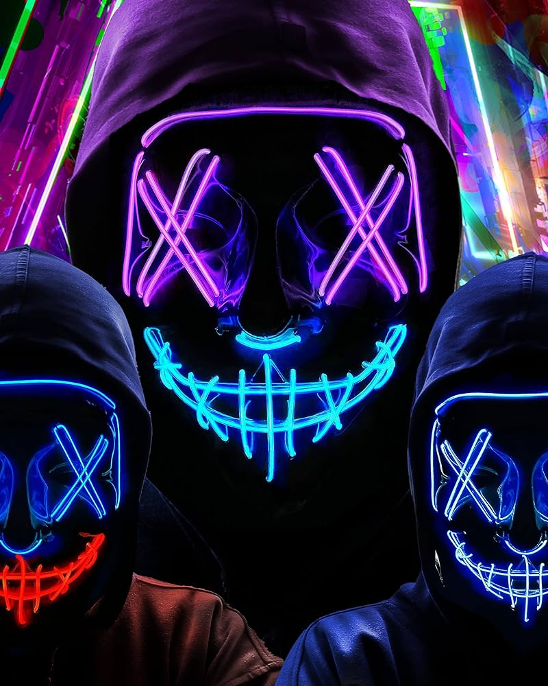 longpo Halloween Purge Mask for Adults Led Light Up Scary Mask Cosplay Costume for Halloween Party, Clothing, Shoes & Jewelry