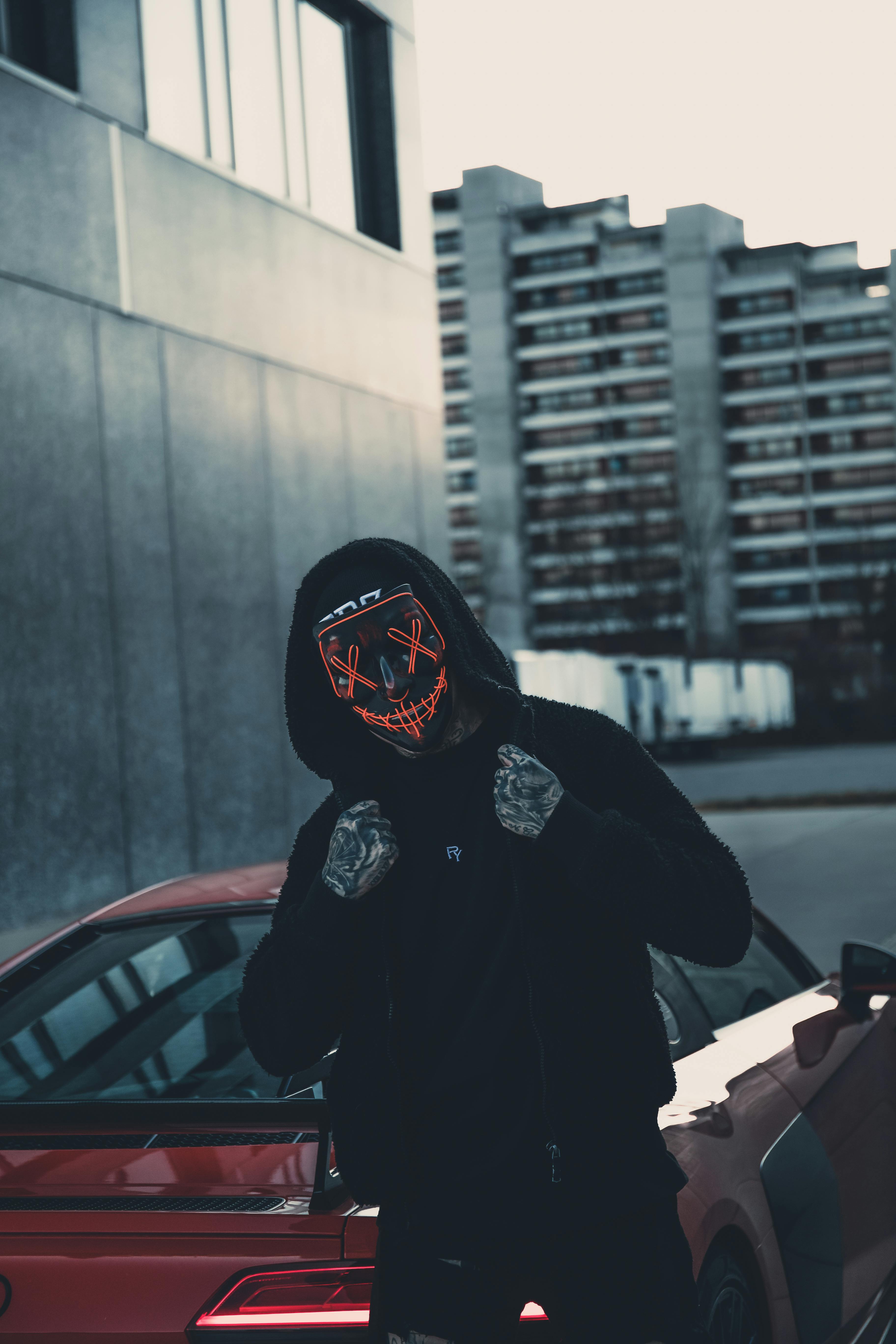Free of dark, halloween picture, hoodie, led mask, mask, purge mask