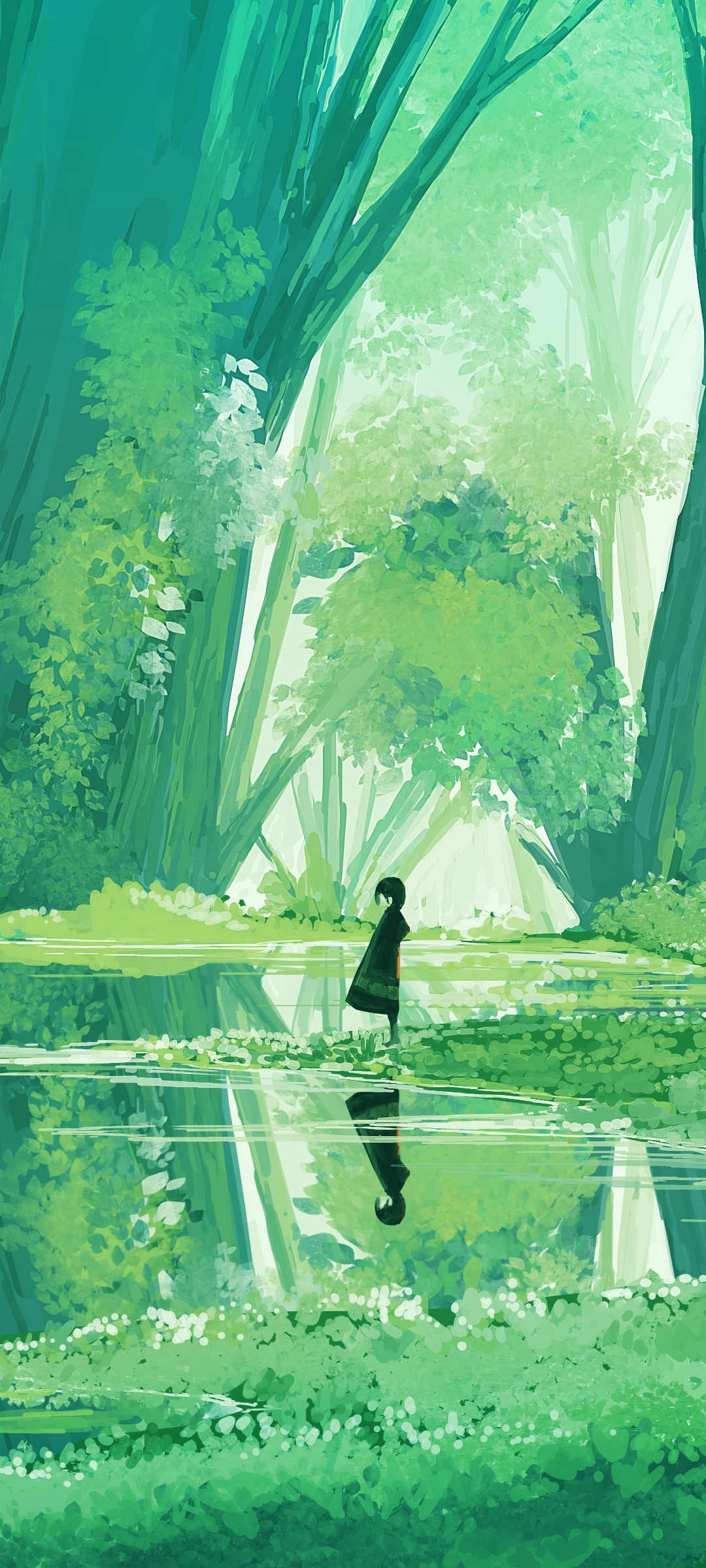 Mobile wallpaper: Anime, Water, Reflection, Forest, Greenery, 1394171 download the picture for free