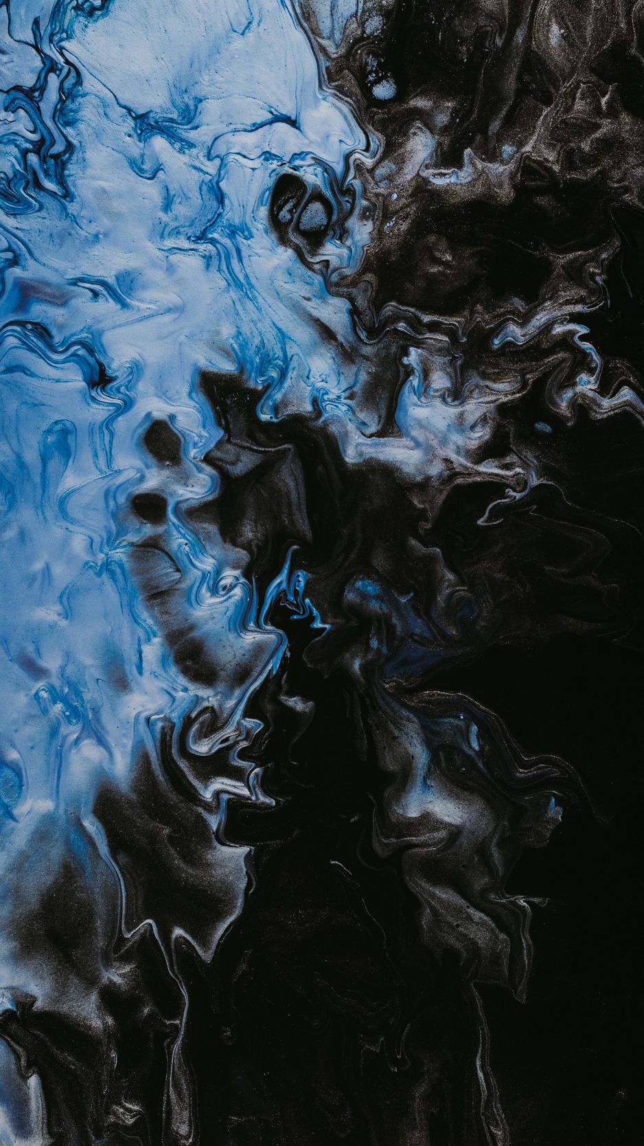Download Wallpaper 938x1668 Paint, Fluid Art, Stains, Liquid, Blue, Black Iphone 8 7 6s 6 For Parallax HD Background