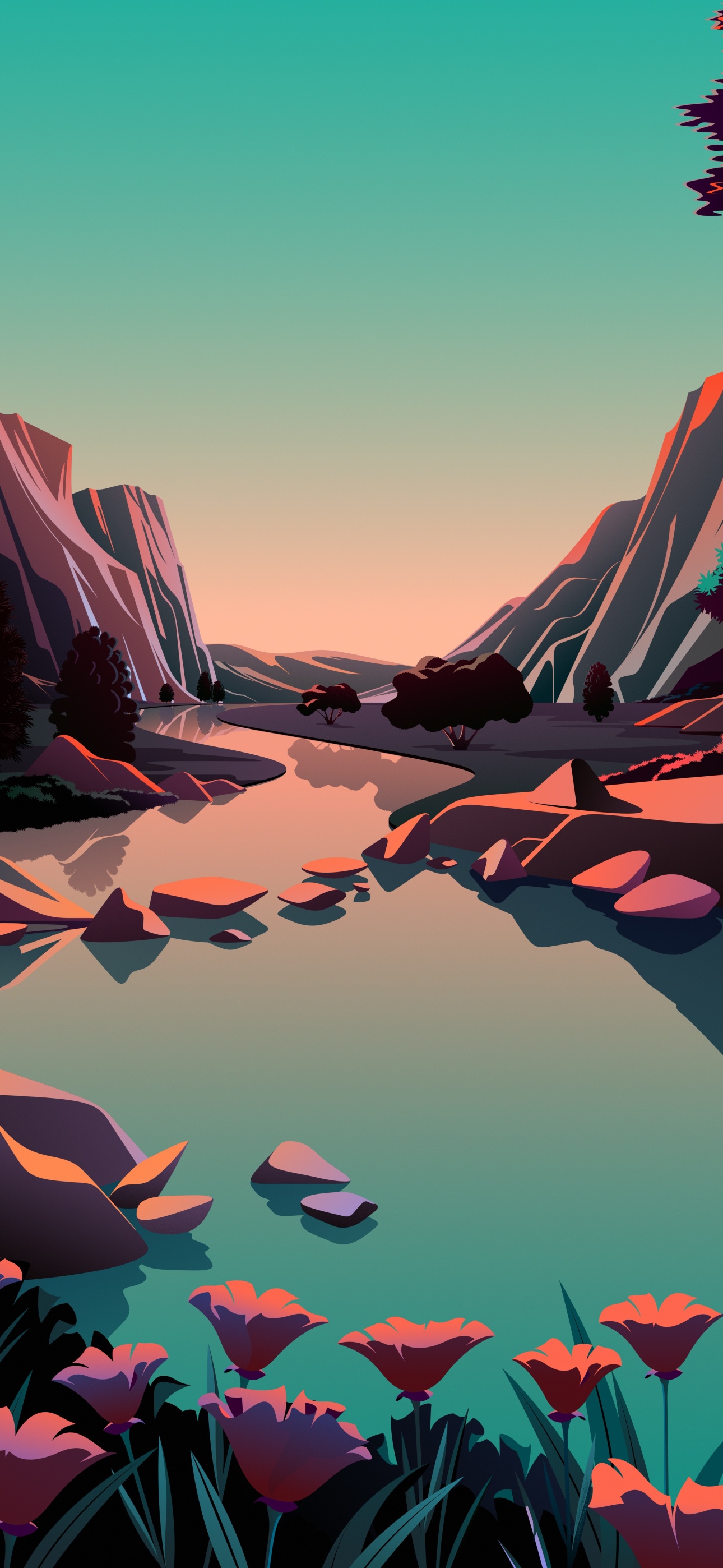 macOS Big Sur Wallpaper 4K, Mountains, River, Rocks, Sunrise