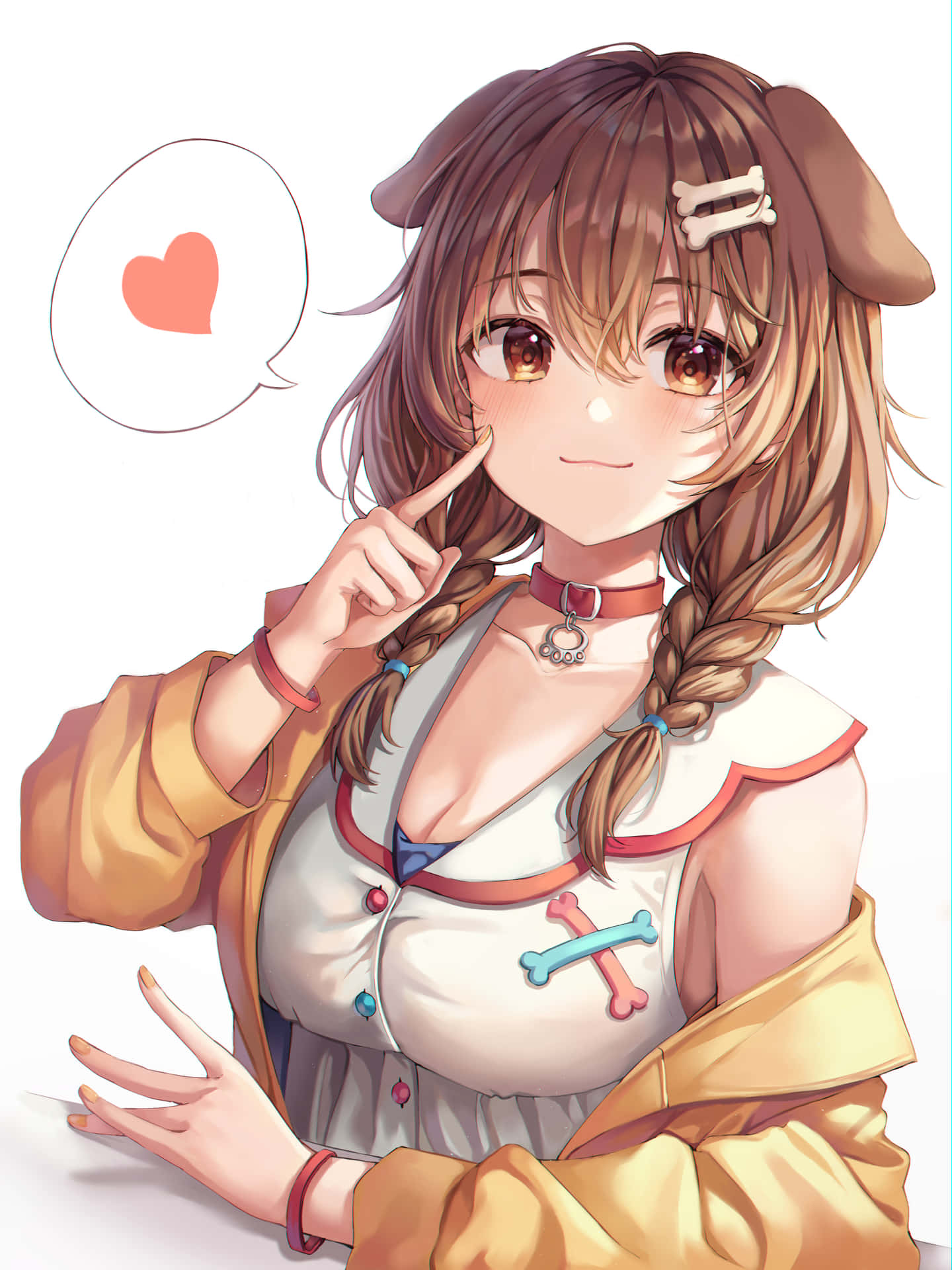 Download Inugami Korone poses in her anime art style. Wallpaper