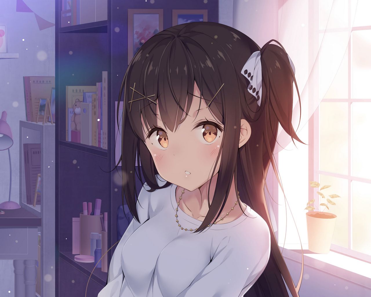 Download wallpaper 1280x1024 girl, glance, pose, anime, art, cute standard 5:4 HD background