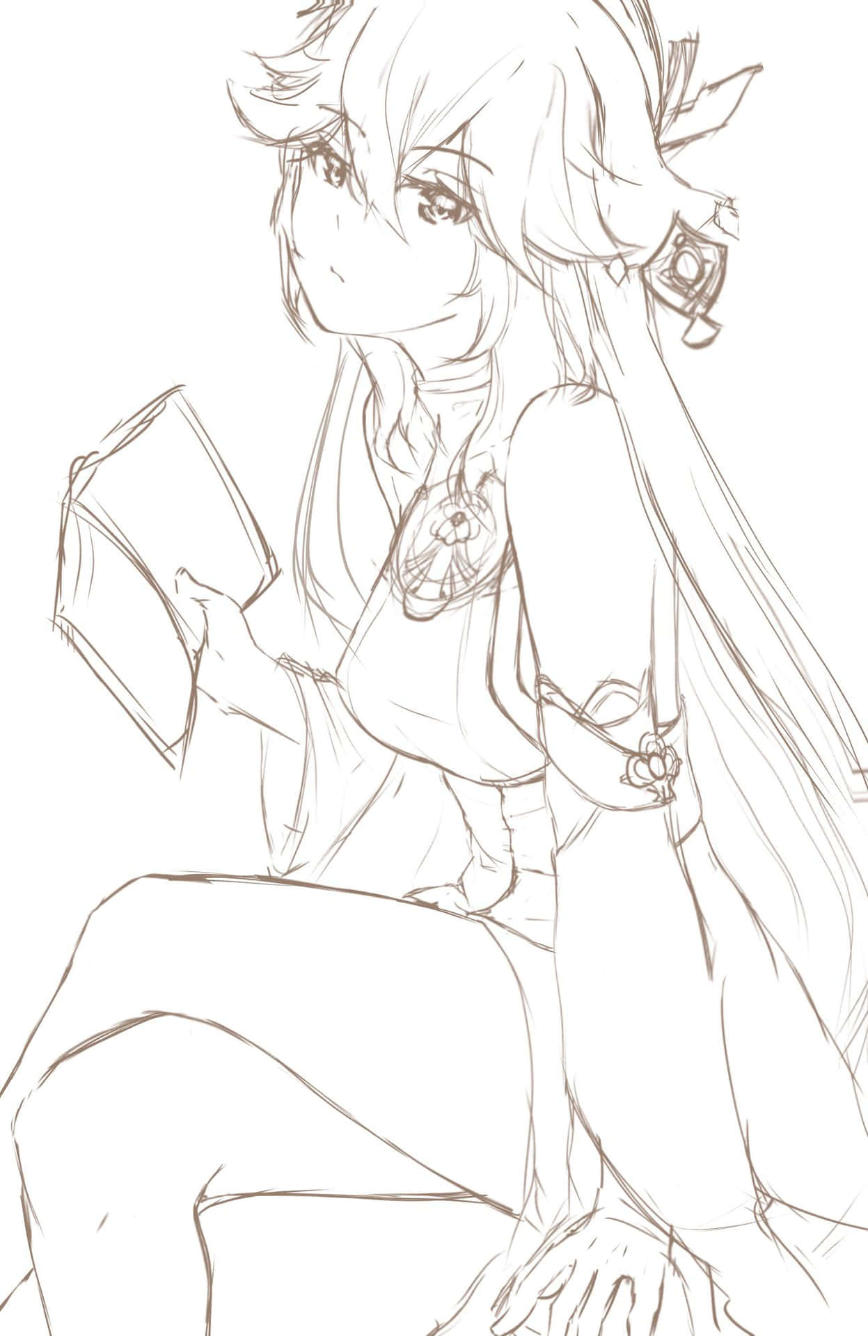 Download Sitting Pose Anime Sketch Picture