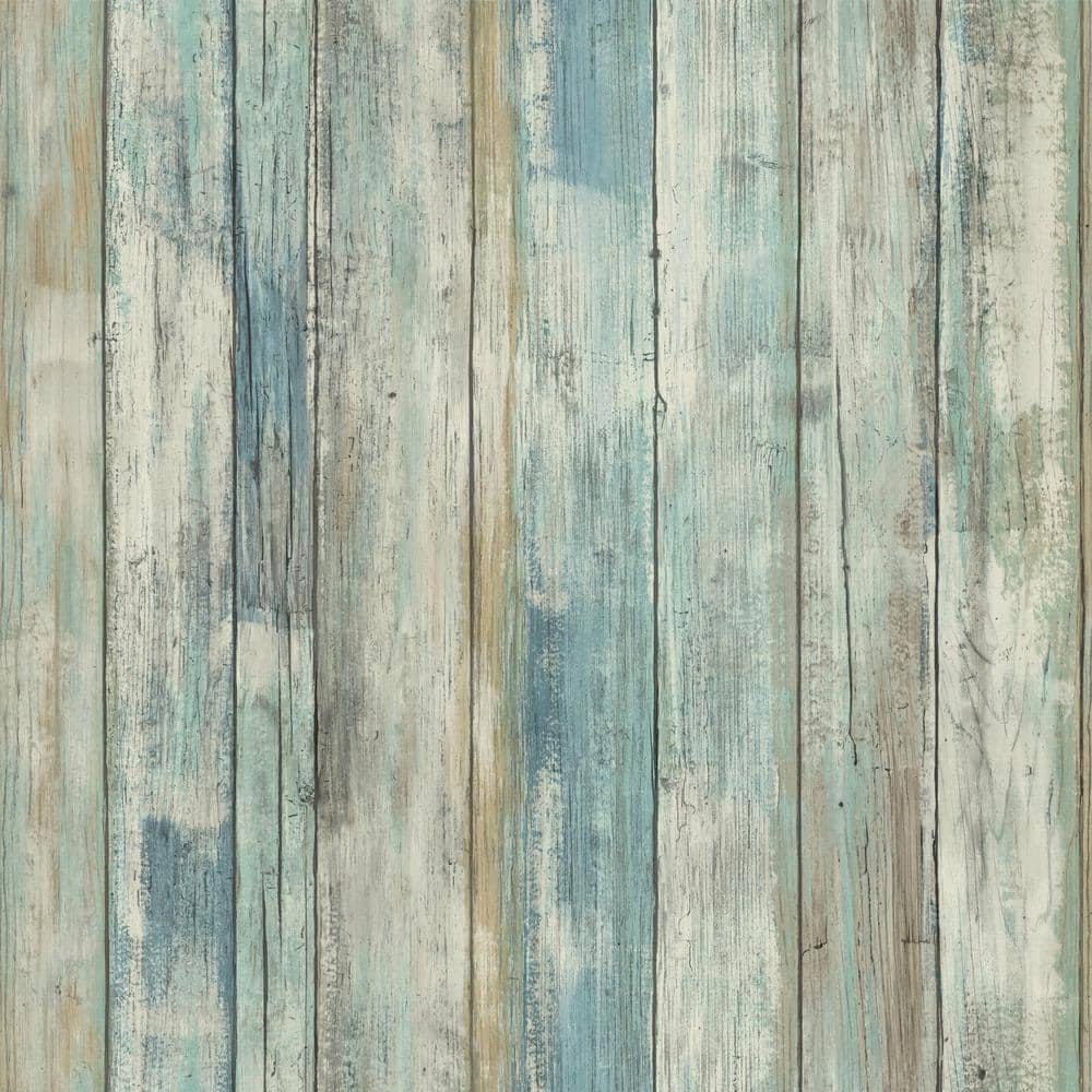 RoomMates Blue Distressed Wood Vinyl Peel & Stick Wallpaper Roll (Covers 28.18 Sq. Ft.) RMK9052WP Home Depot