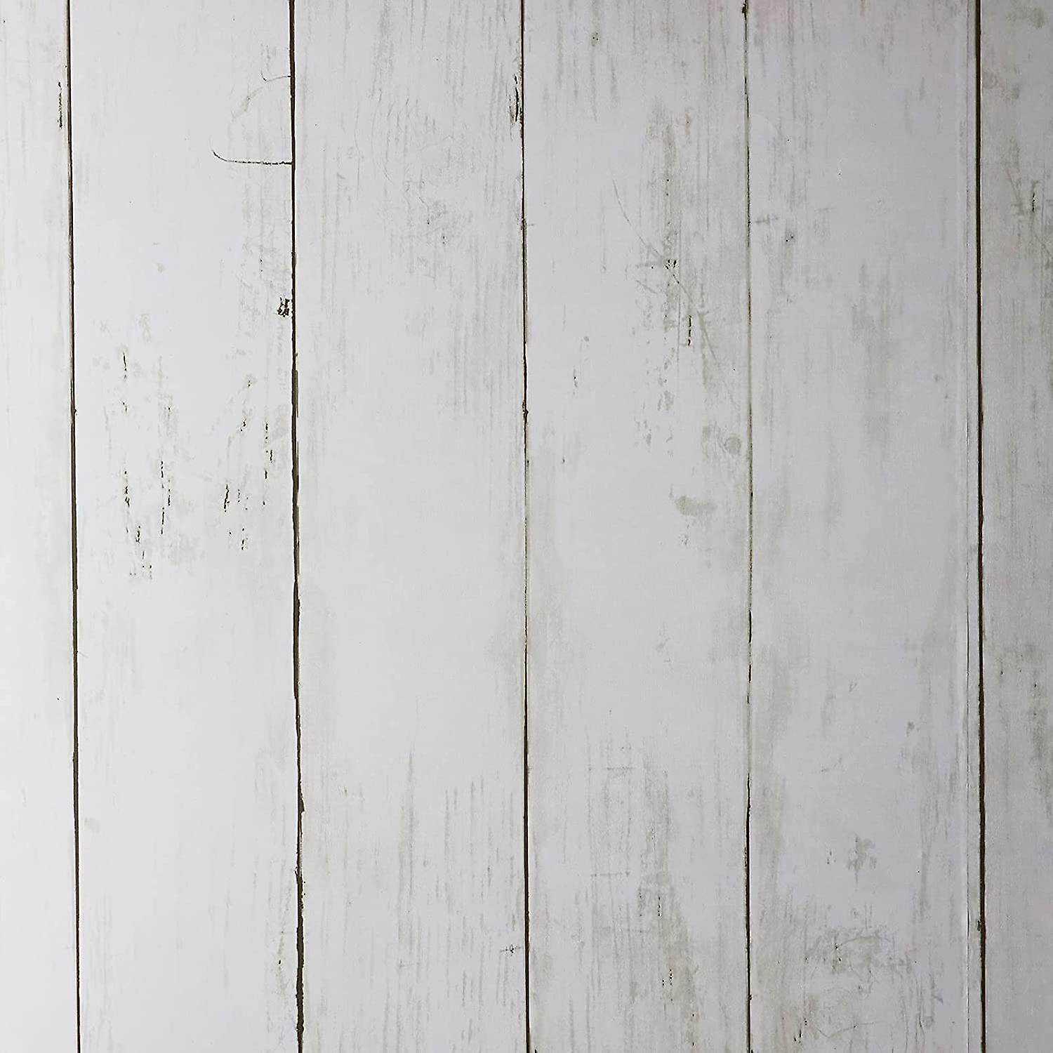 Peel And Stick Wallpaper 17.7x236 White Wood Vinyl Film Plank Texture