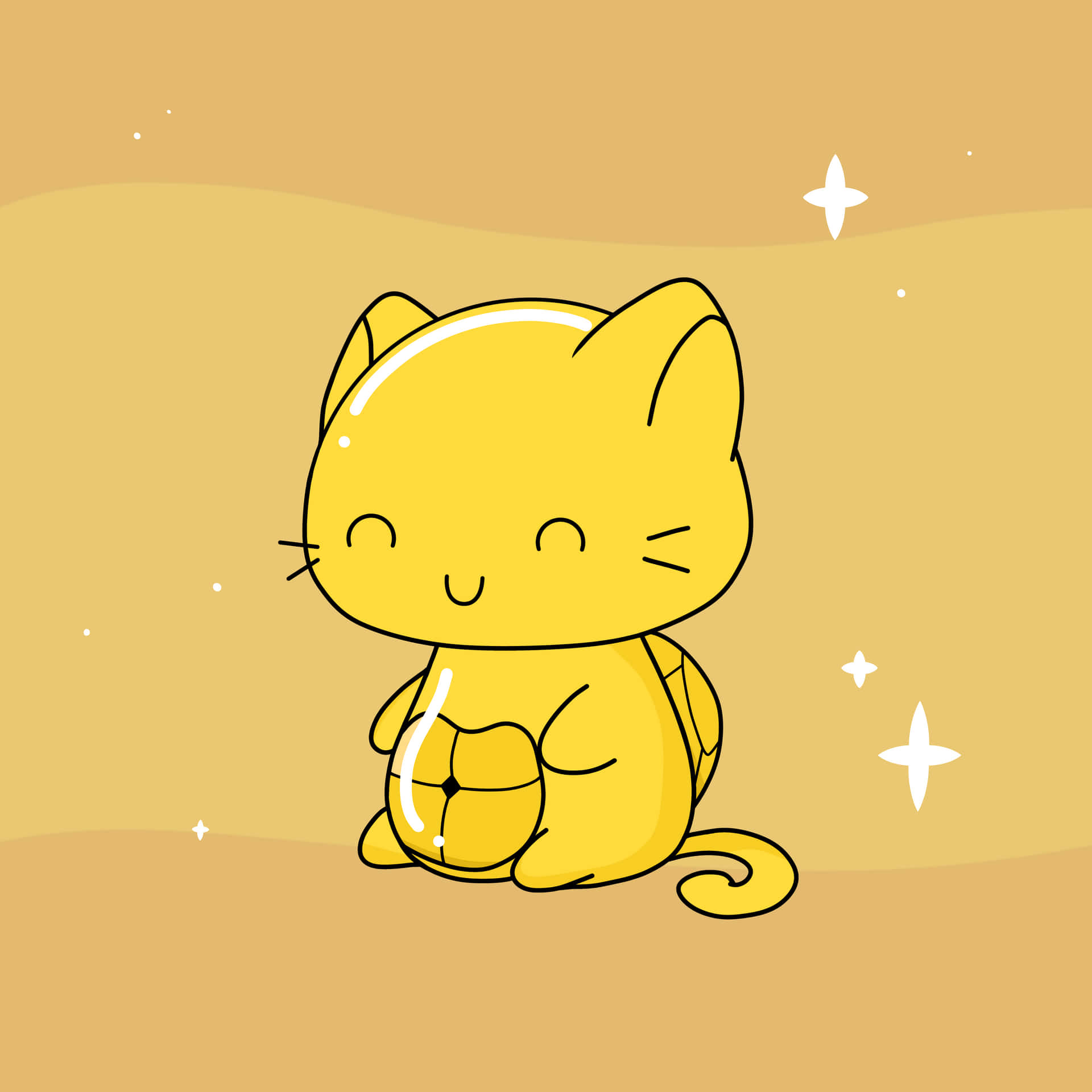 Download A golden cartoon cute cat set as a profile picture. Wallpaper