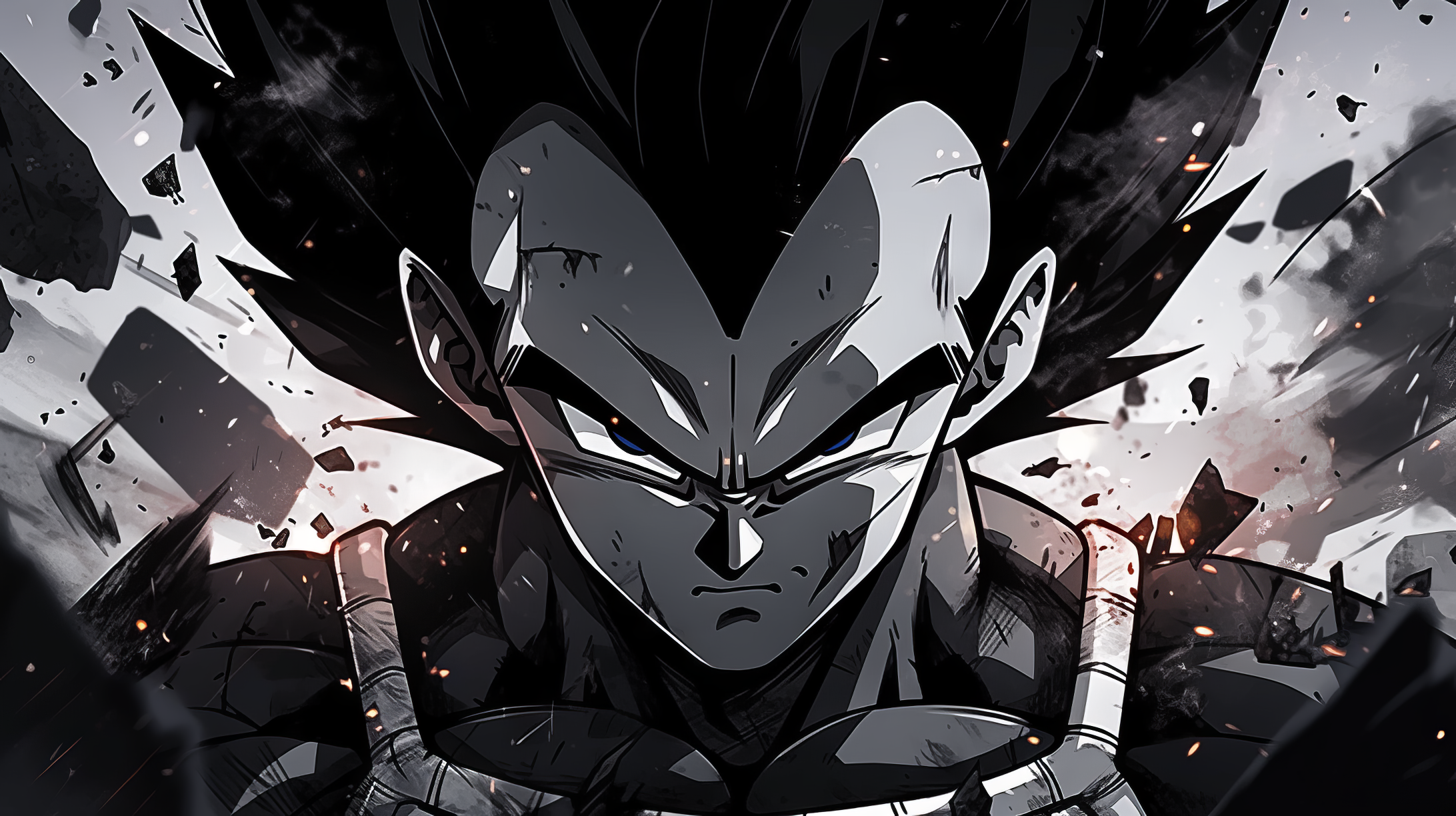 Wallpaper, Shonen Jump, anime boys, manga, monochrome, Dragon Ball, Vegeta, Dragon ball heroes, looking at viewer, saiyan, Super Saiyan 2184x1224