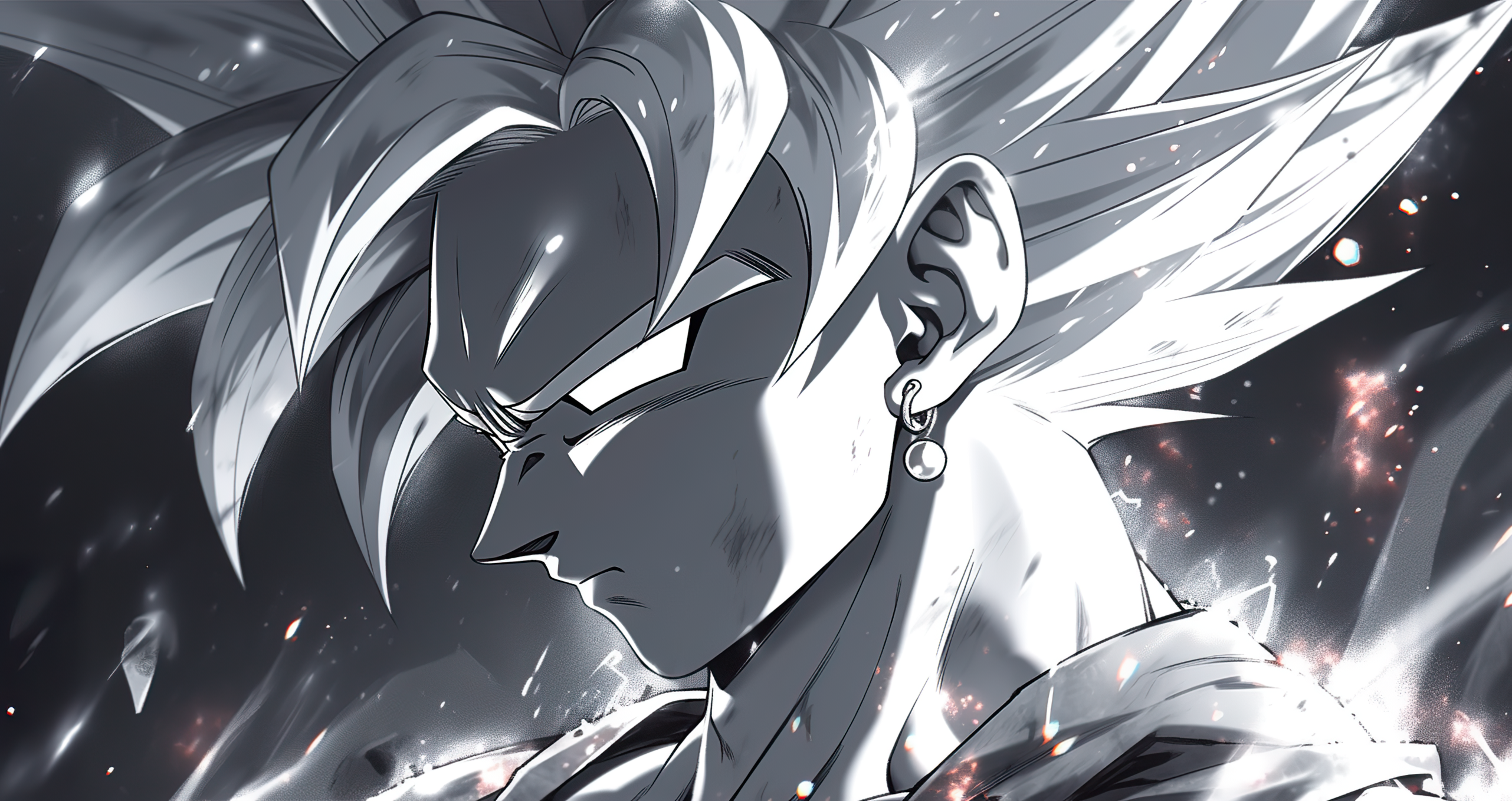 Wallpaper, anime boys, manga, Japan, Shonen Jump, Dragon Ball, Son Goku, Son Goku Saiyuki, Ultra Instinct, Ultra Instinct Goku, earring, saiyan 2563x1359