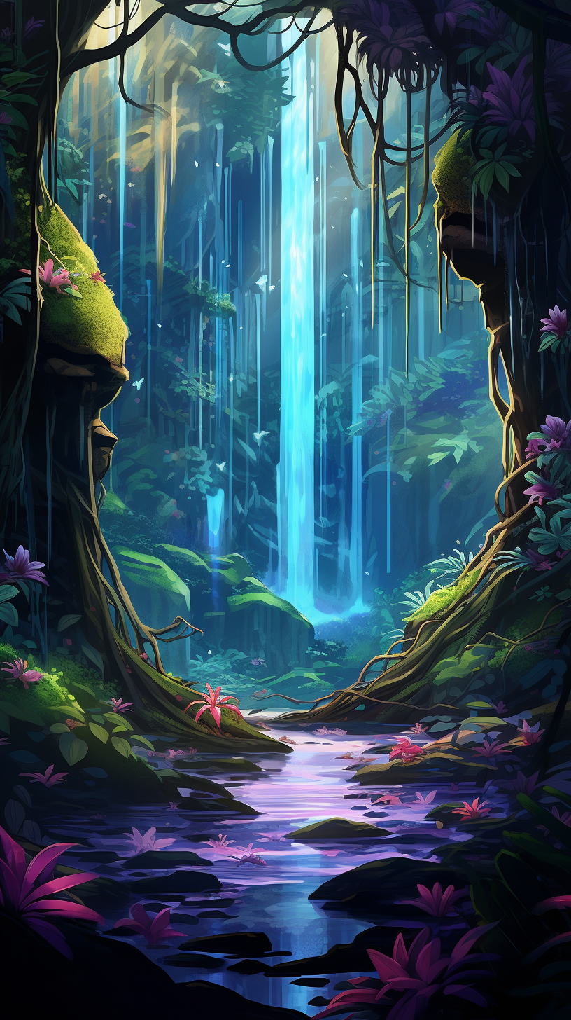 Anime Forest Waterfall Wallpaper