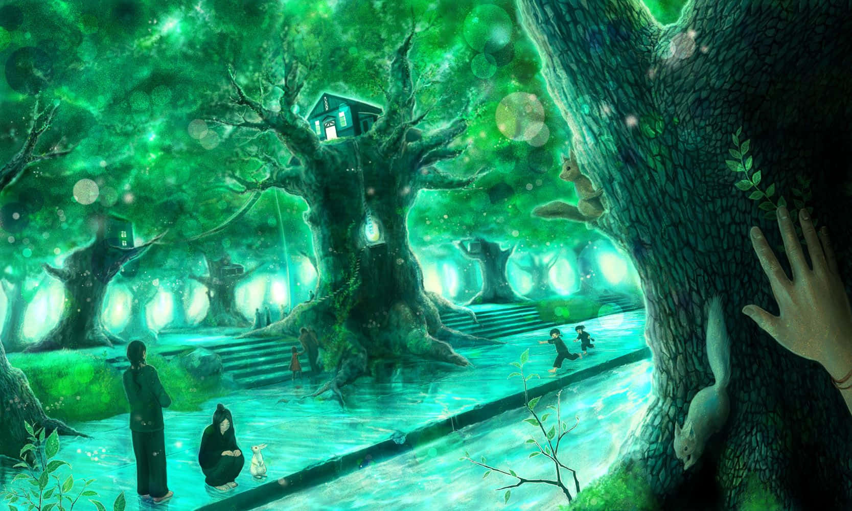 Download Anime Forest Tree House Wallpaper