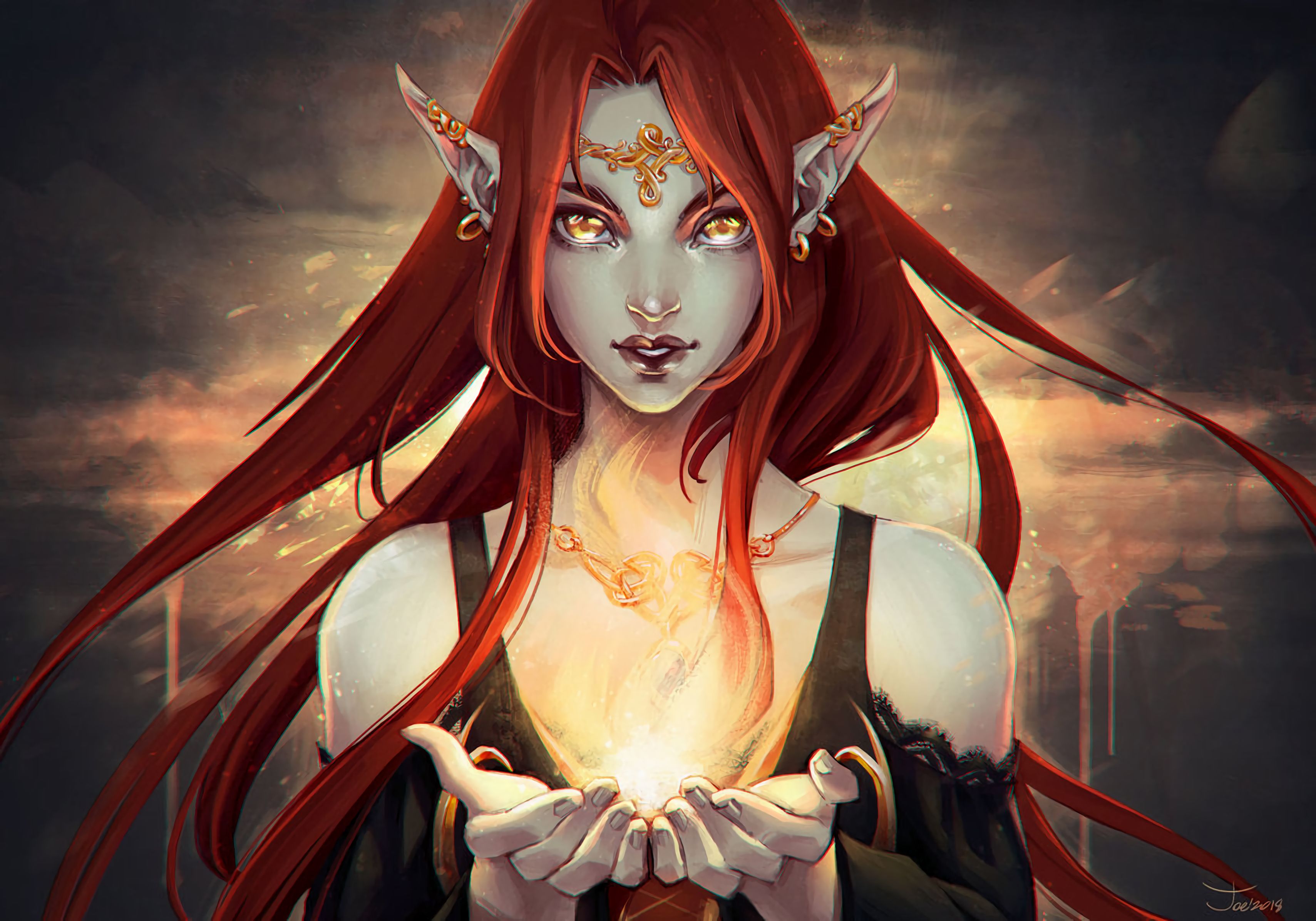 Mobile wallpaper: Elf, Fire, Girl, Art, 76318 download the picture for free