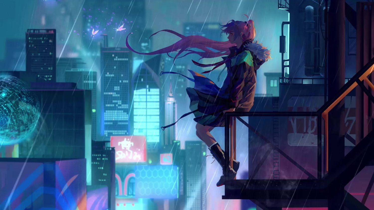 Anime Girl Lonely Night City Live Wallpaper