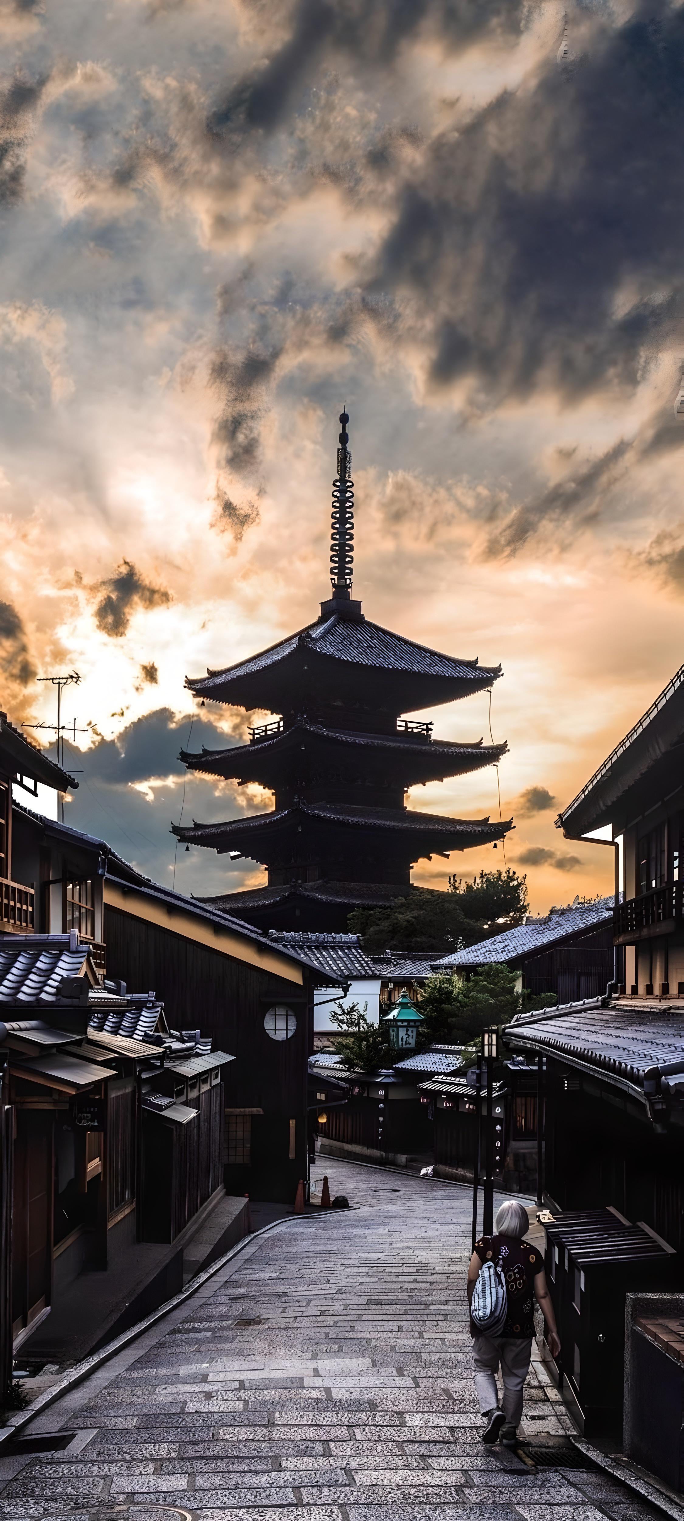 Yasaka Pagoda (Tower of Yasaka), Kyoto, Japan, DEPTH EFFECT optimized, phone wallpaper [2250x5000] [20:9]