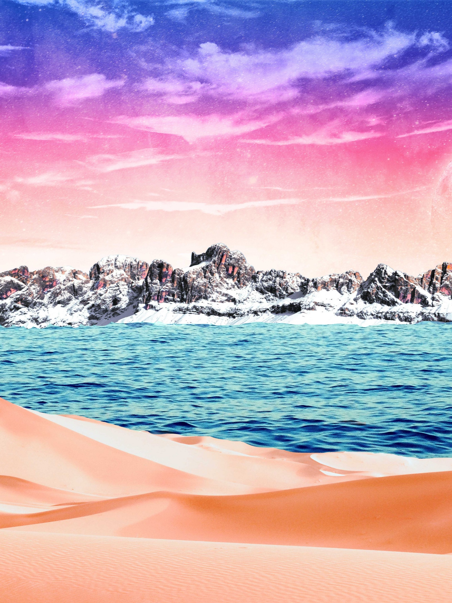 Mountains Wallpaper 4K, Desert, Sea, Collage, Sunny day