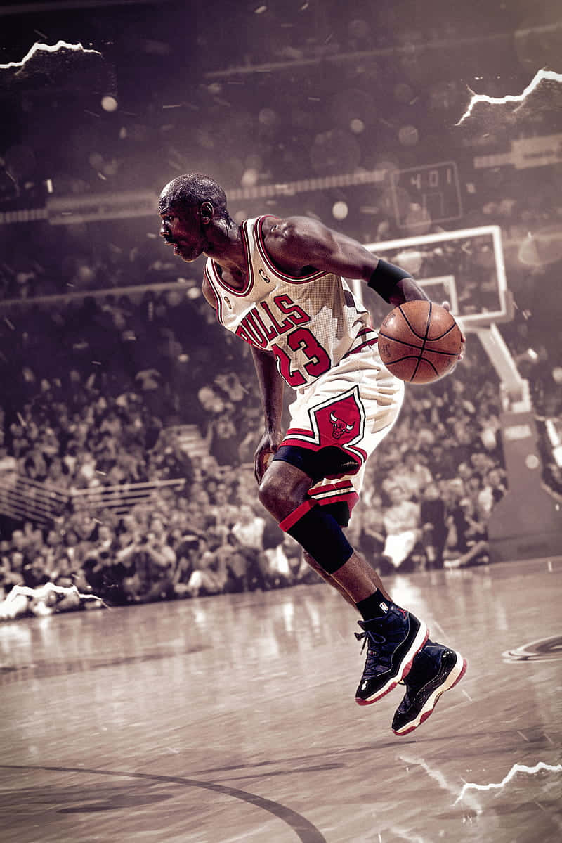 Download The Iconic Jumpman Lays on the Surface of the Jordan Logo Phone Wallpaper