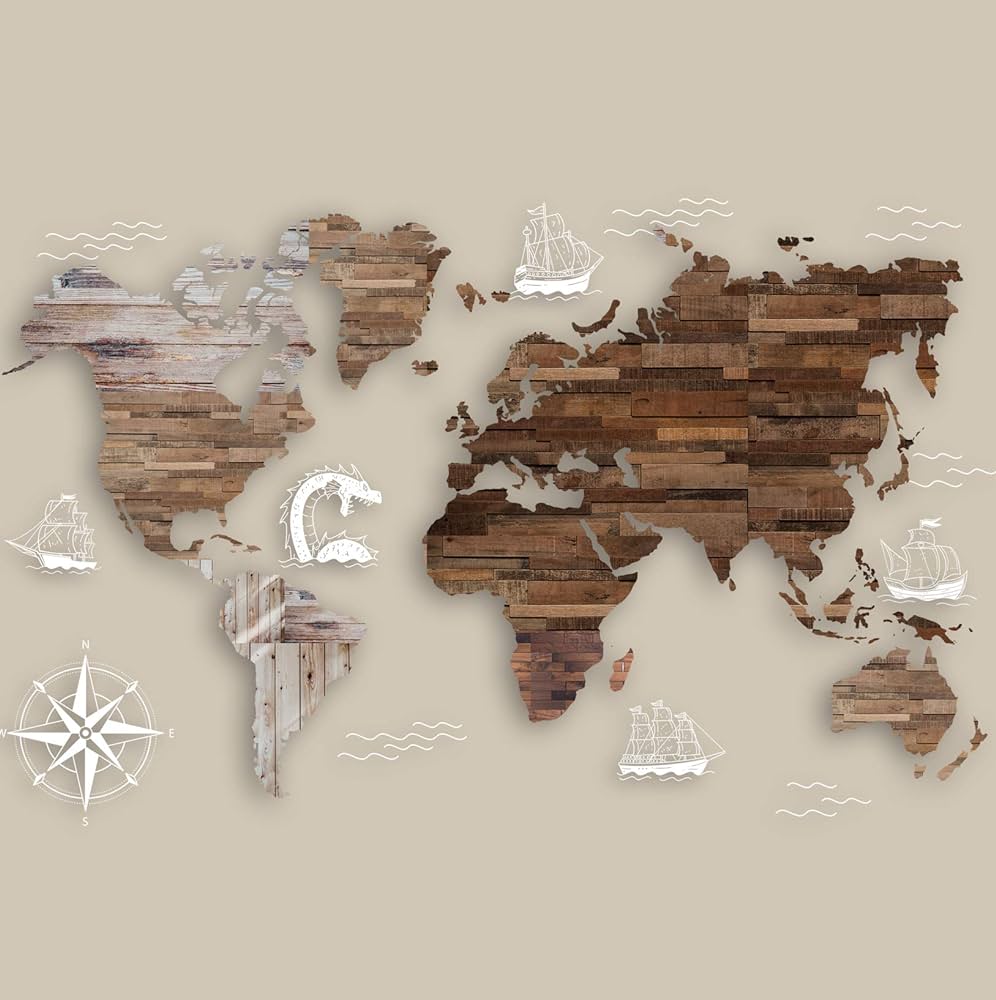 Life N Colors Wooden Look World Map Wallpaper For Bedrooms, Non Woven Paper, (H X L, 10ft X 10ft) Of 2, Amazon.in: Home Improvement