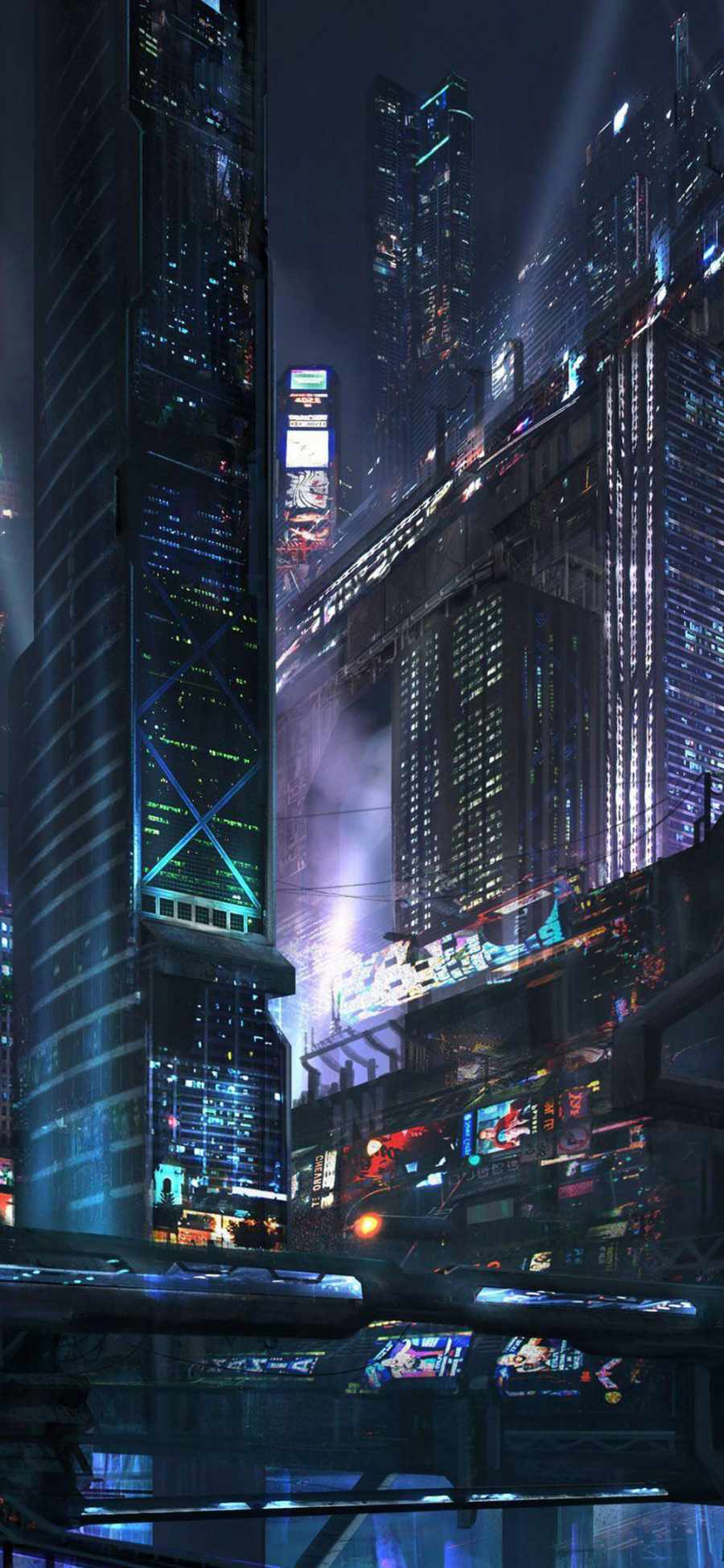 neon skyscraper district iPhone Wallpaper