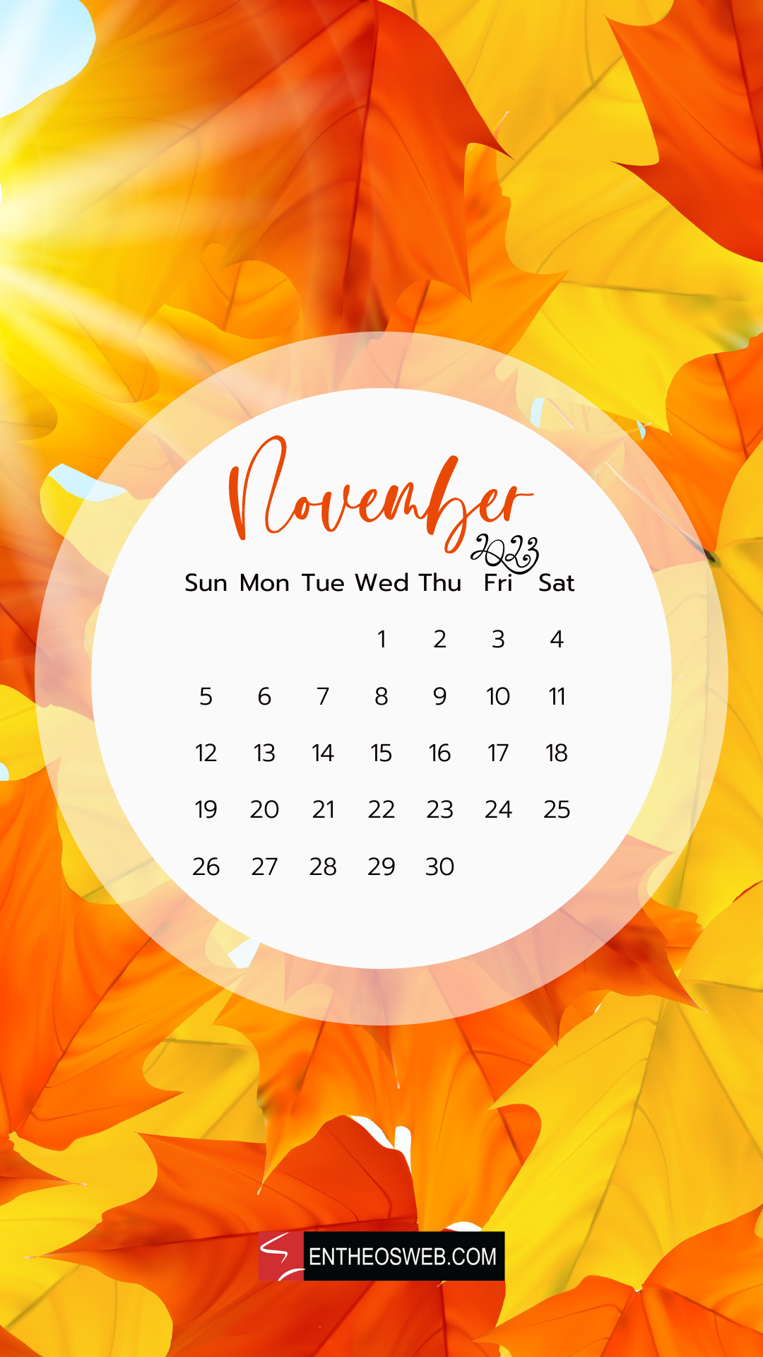 November 2023 Calendar Phone Wallpapers