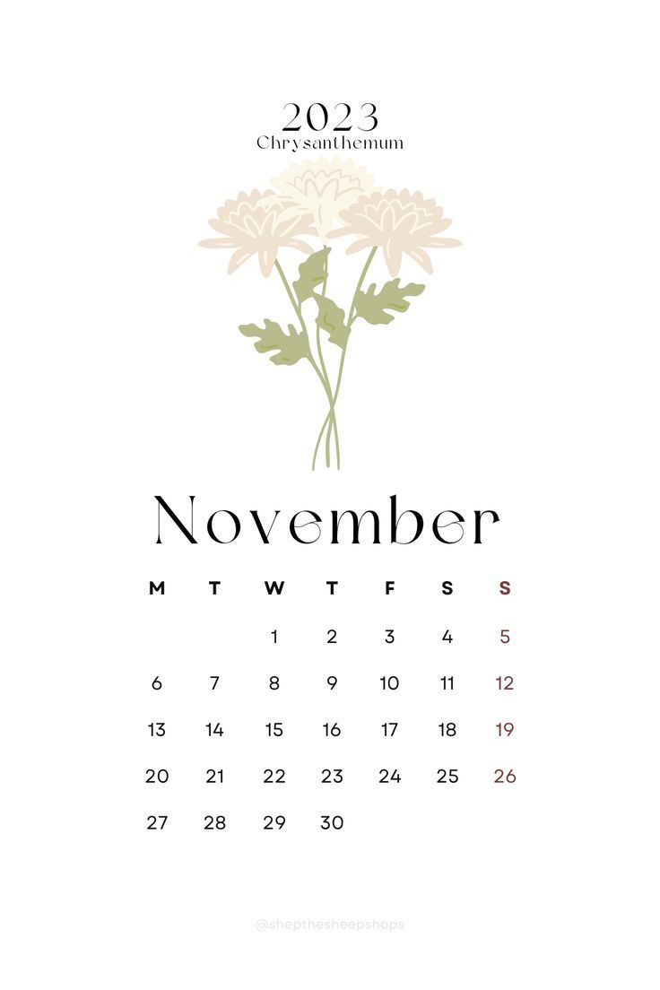 Simple minimal 2023 monthly calendar for November в 2023 г