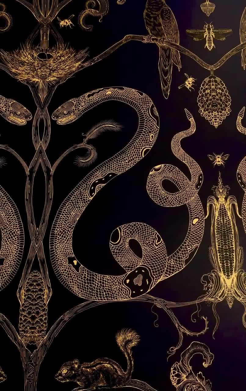 Snake Party Wallpaper Gold on Blackall Colorsremovable Wall