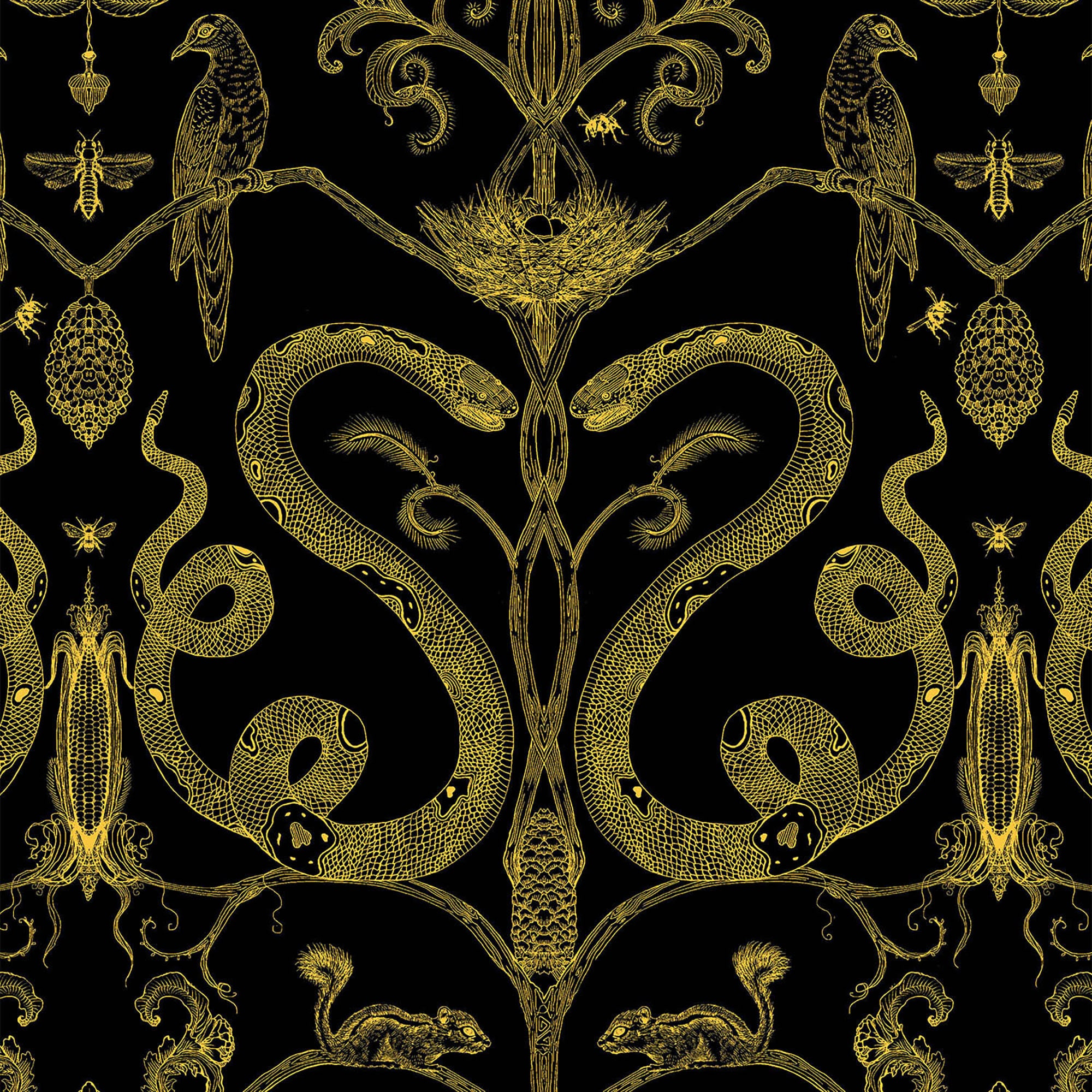 Snake Party Wallpaper Gold on Blackall Colorsremovable Wall