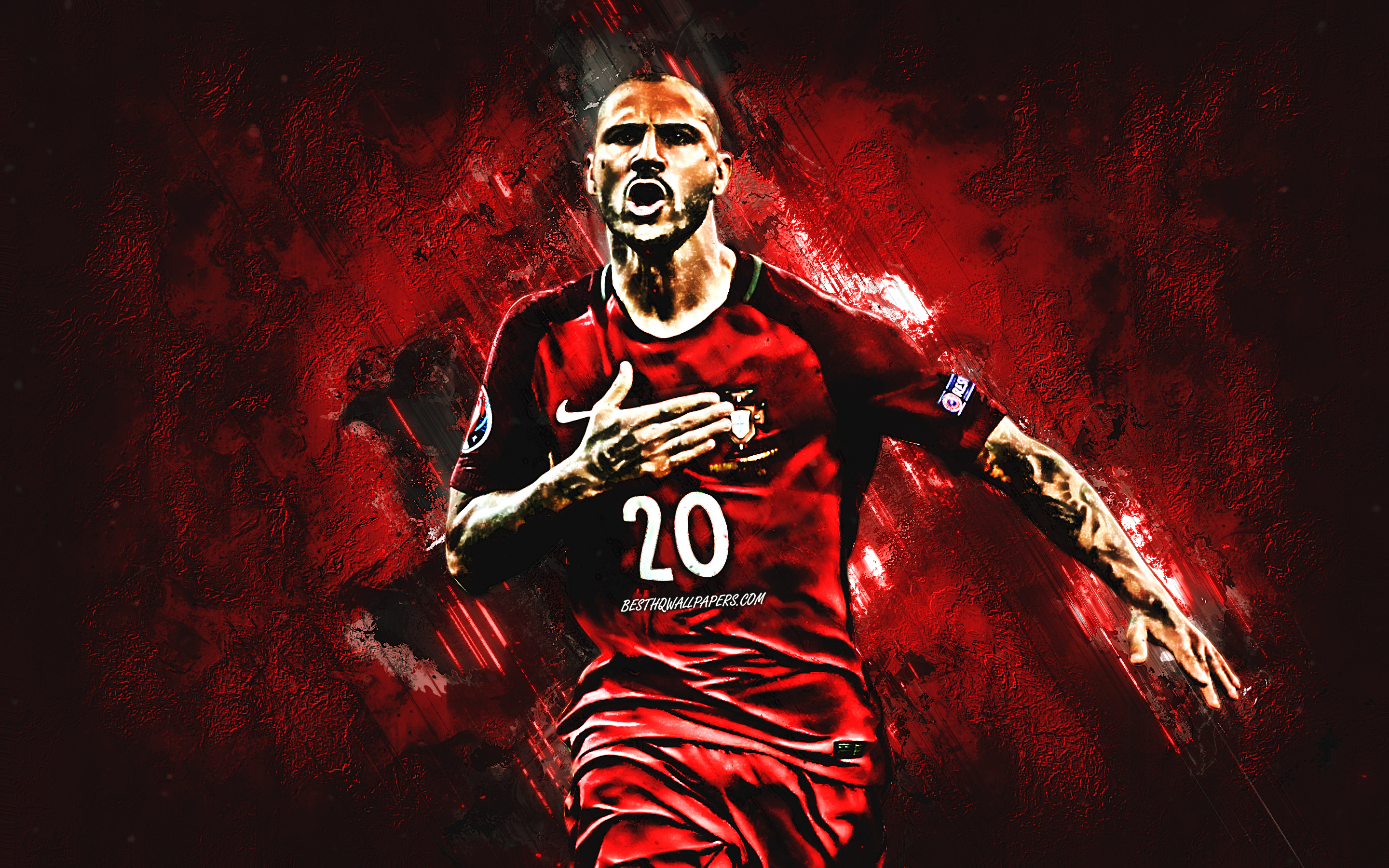 Download wallpaper Ricardo Quaresma, red stone, Portugal National Team, grunge, Quaresma, soccer, footballers, goal, Portuguese football team for desktop with resolution 2880x1800. High Quality HD picture wallpaper