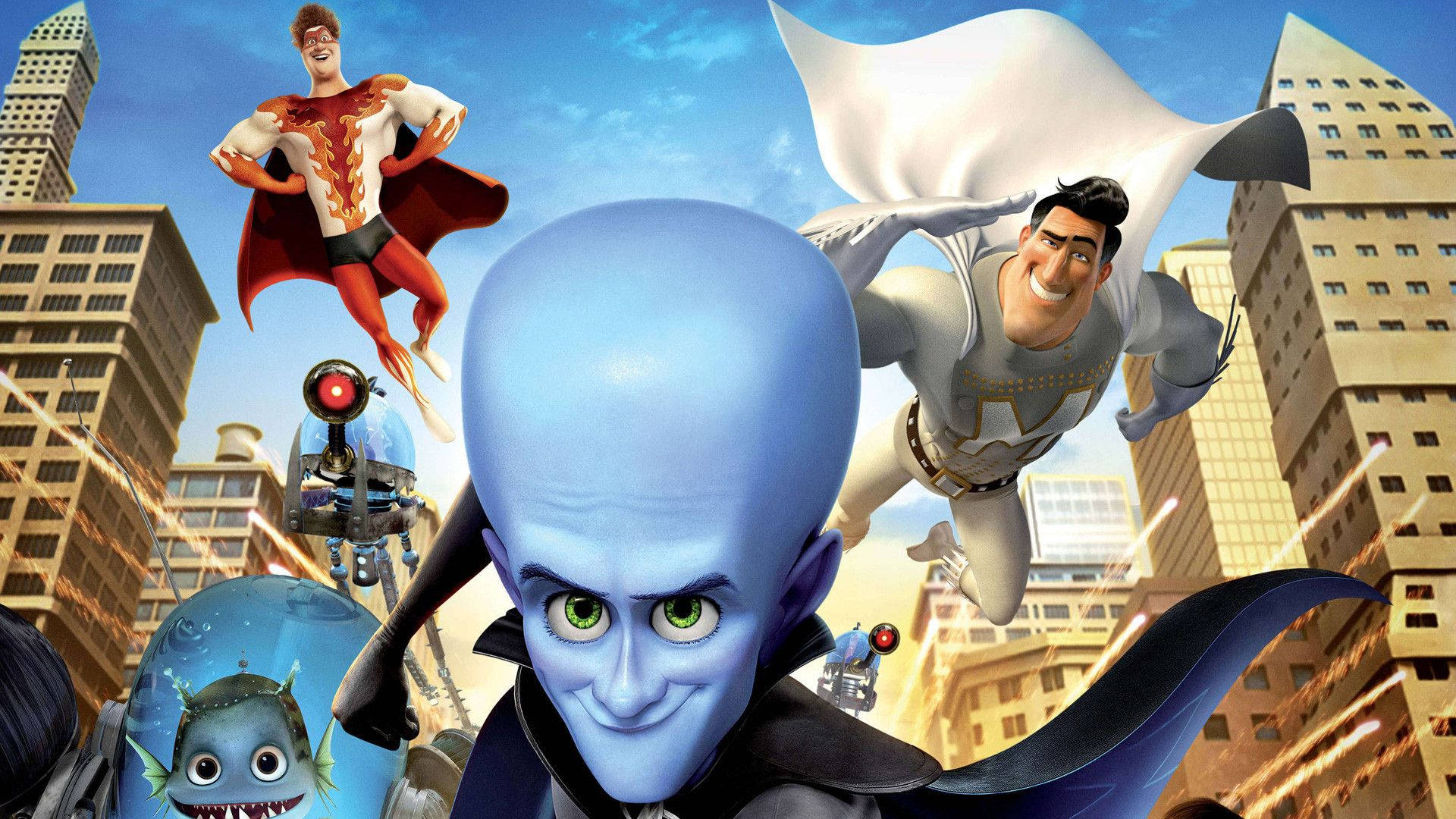 Download Megamind, Metro Man, Hal, And Minion Wallpaper