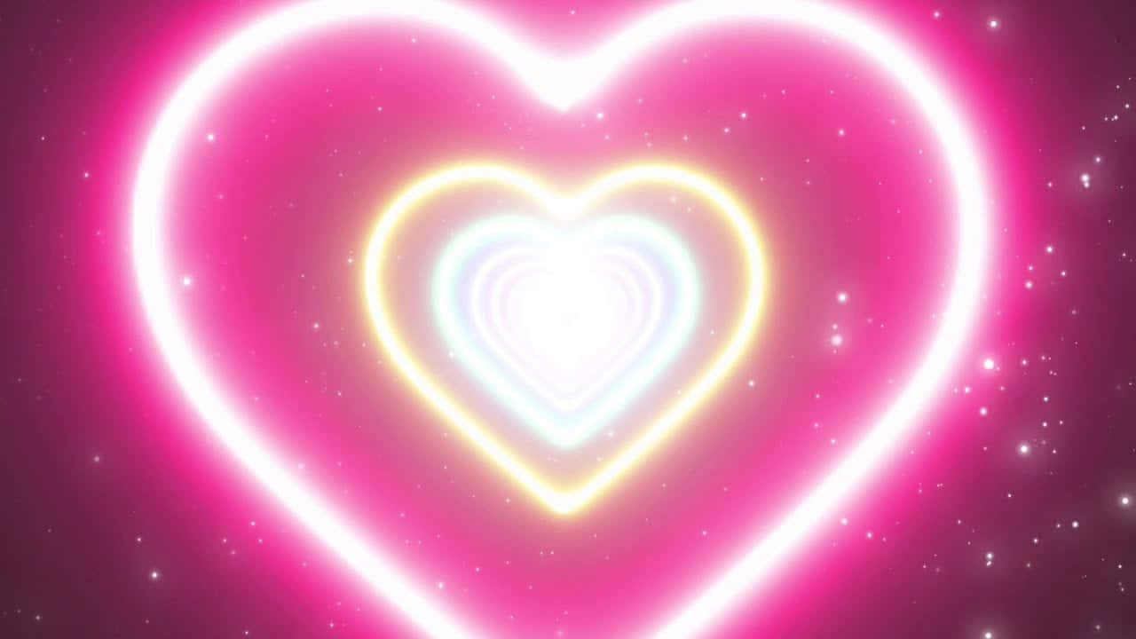 Download Multicolored Space Neon Hearts Tunnel Wallpaper