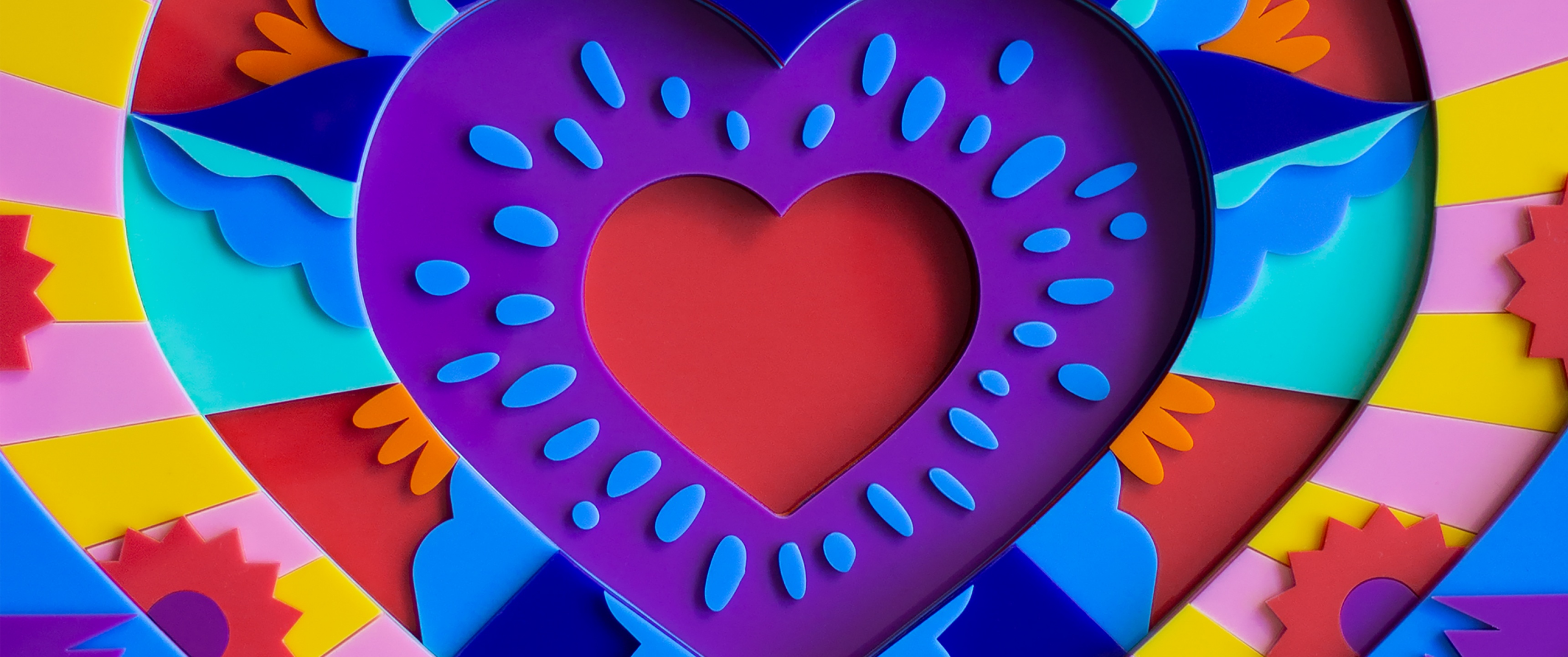 Love heart Wallpaper 4K, Colorful, 3D, Acrylic, Multicolor