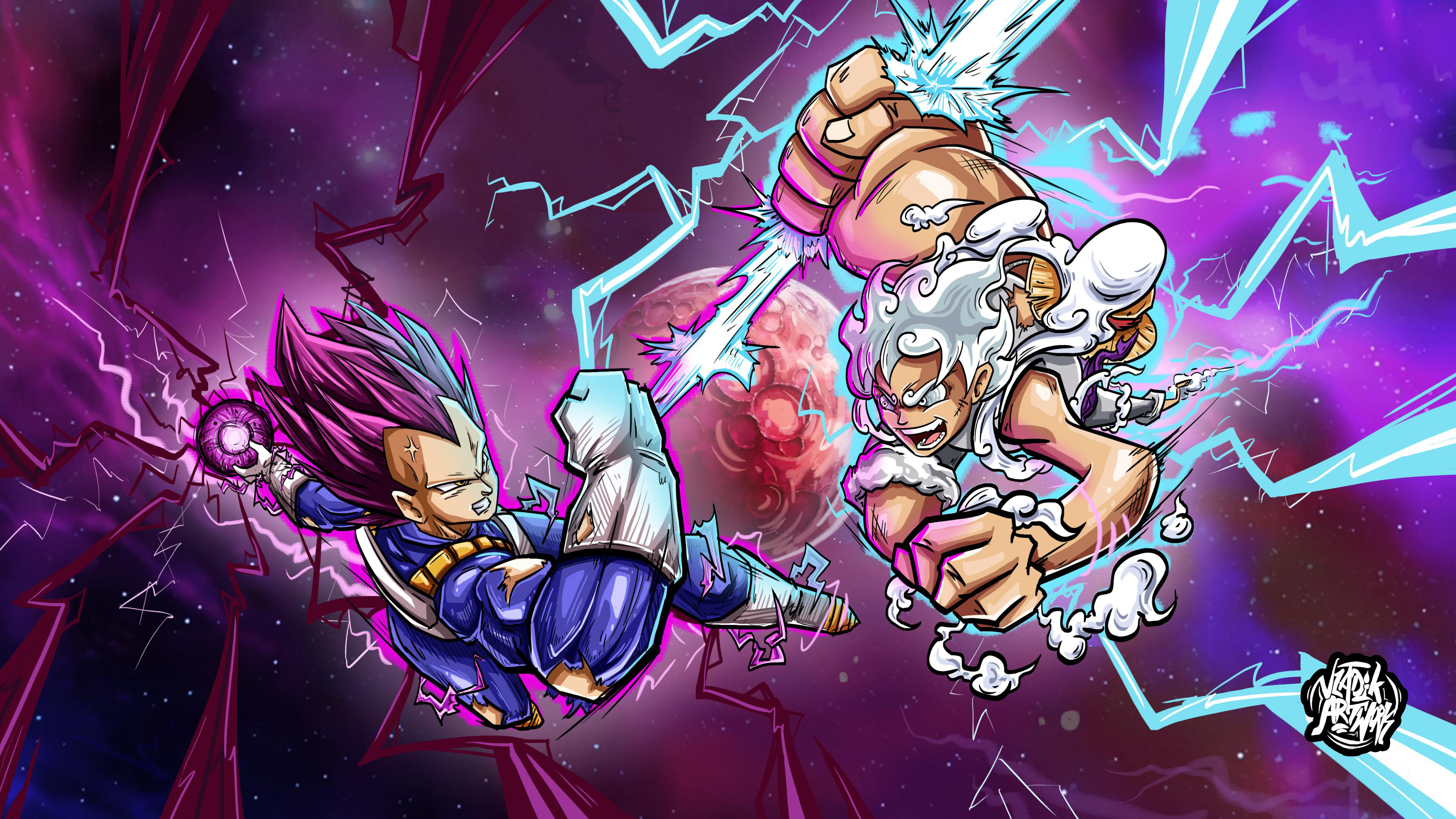 Vegeta Ultra Ego vs Luffy Gear 5 4K Wallpaper